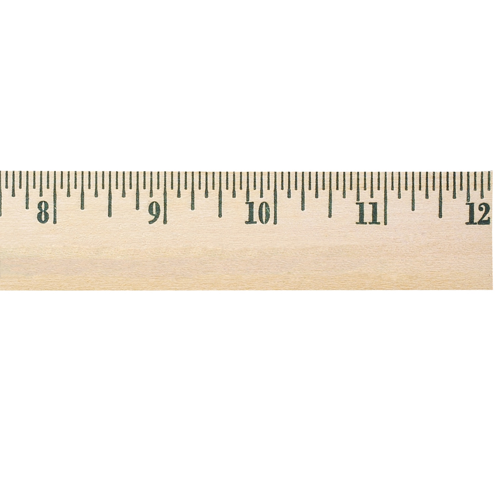 12" Natural Finish Wood Ruler - English Scale 1