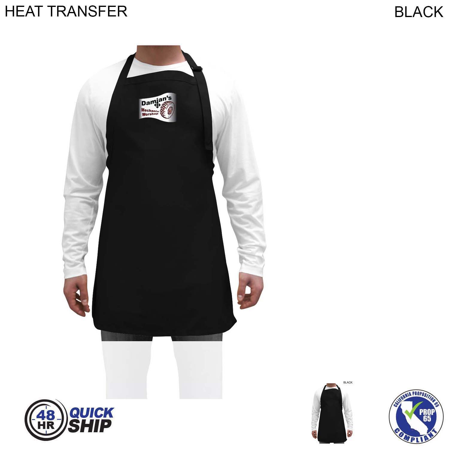48 Hr Quick Ship - Twill Bib Apron, 25x28, No Pockets, Adjustable Neck, Heat Transfer logo 3