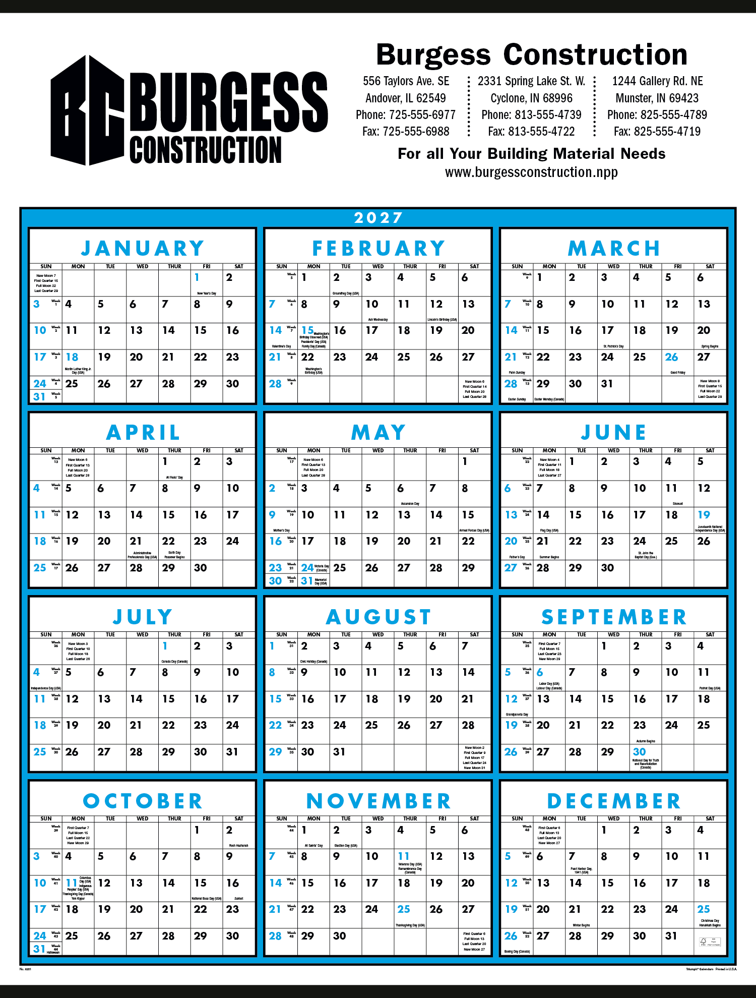 Triumph® Calendars Span-A-Year Non-Laminated Calendar 9