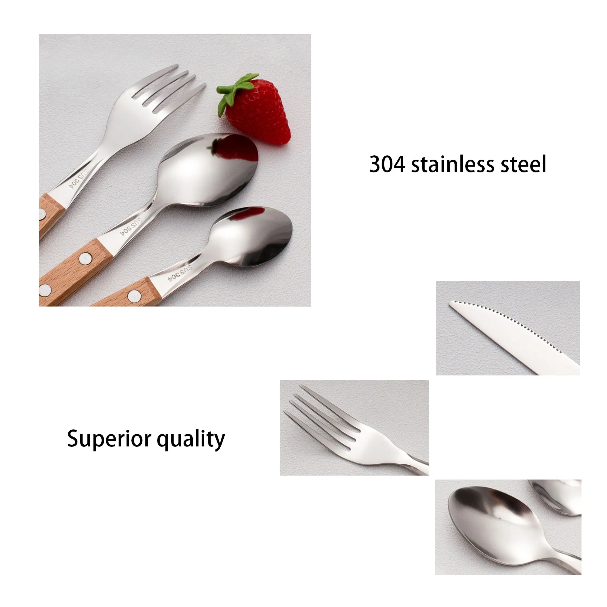 Stainless Steel And Beechwood Flatware Set Premium Tableware 4