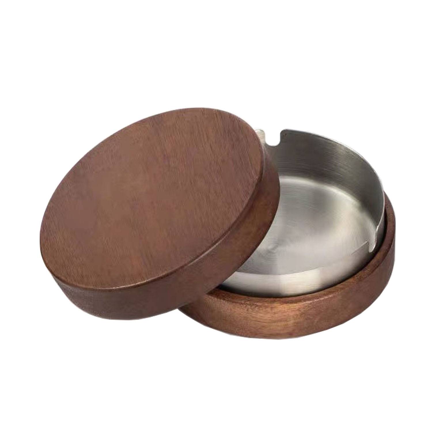 Wooden Round Windproof Ashtray w/ Lid 2