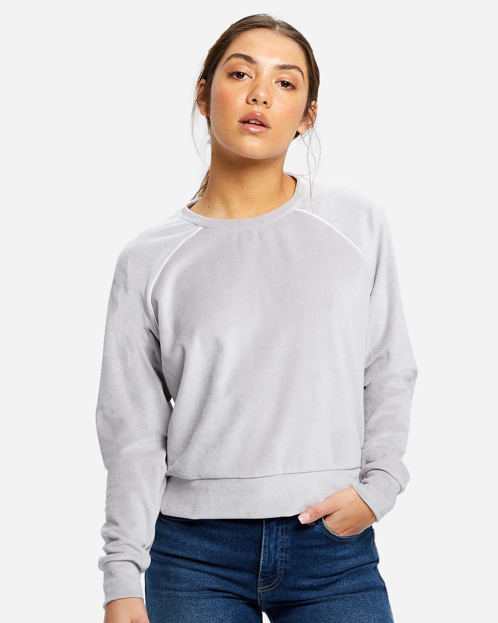 Women's Velour Cropped Long Sleeve Pullover Top - US538 6