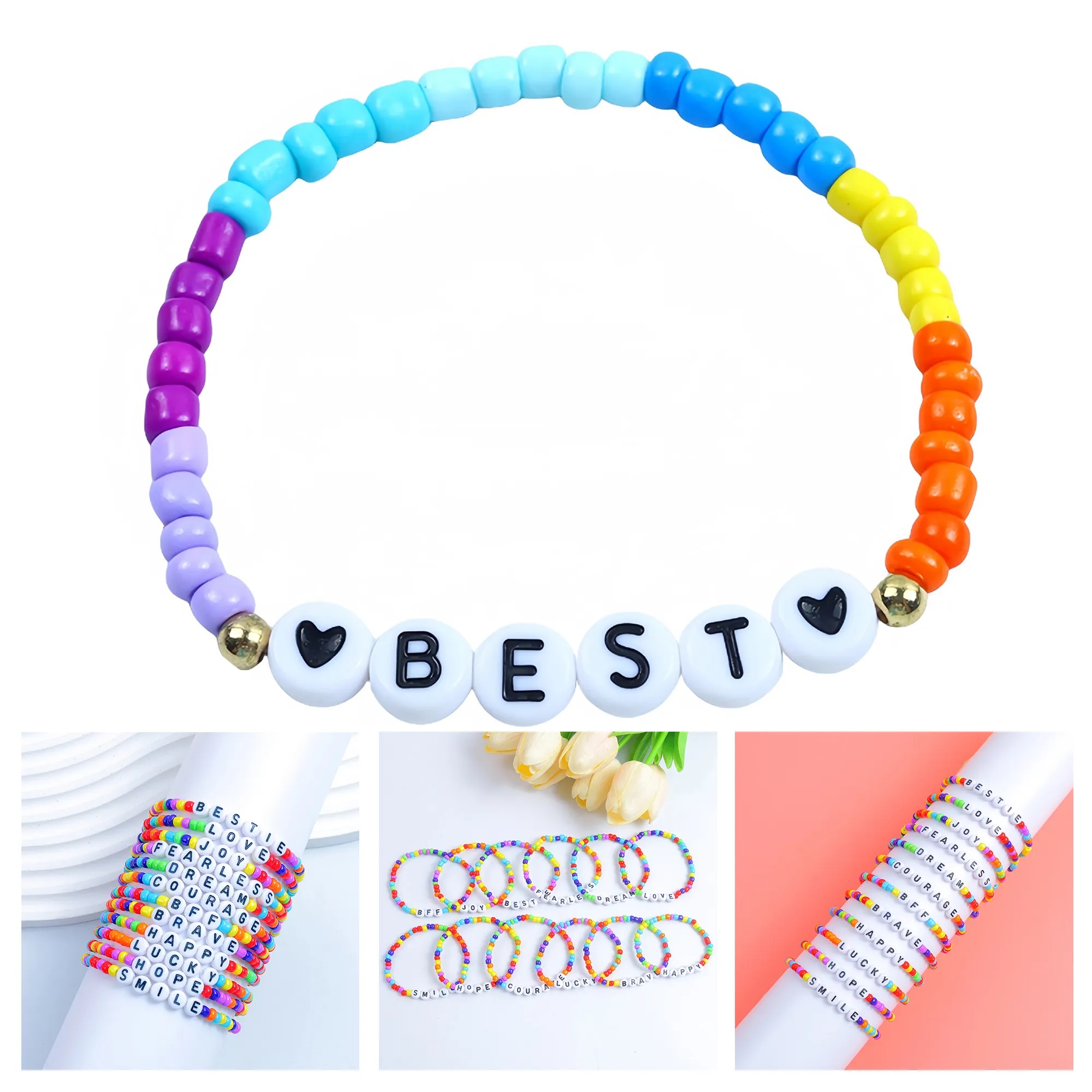 Friendship Bracelet with Plastic Beads and Letter Design 8