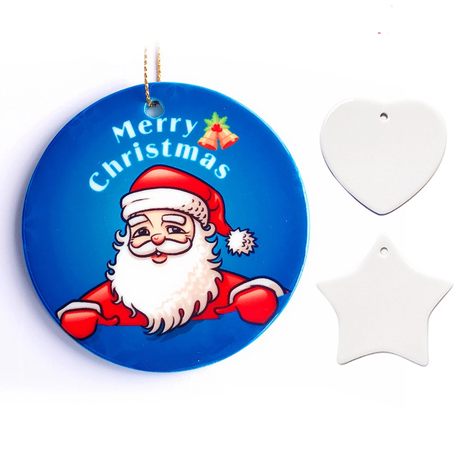 Christmas Ceramic Pendant 3" Heart-Shaped Porcelain Slice 1