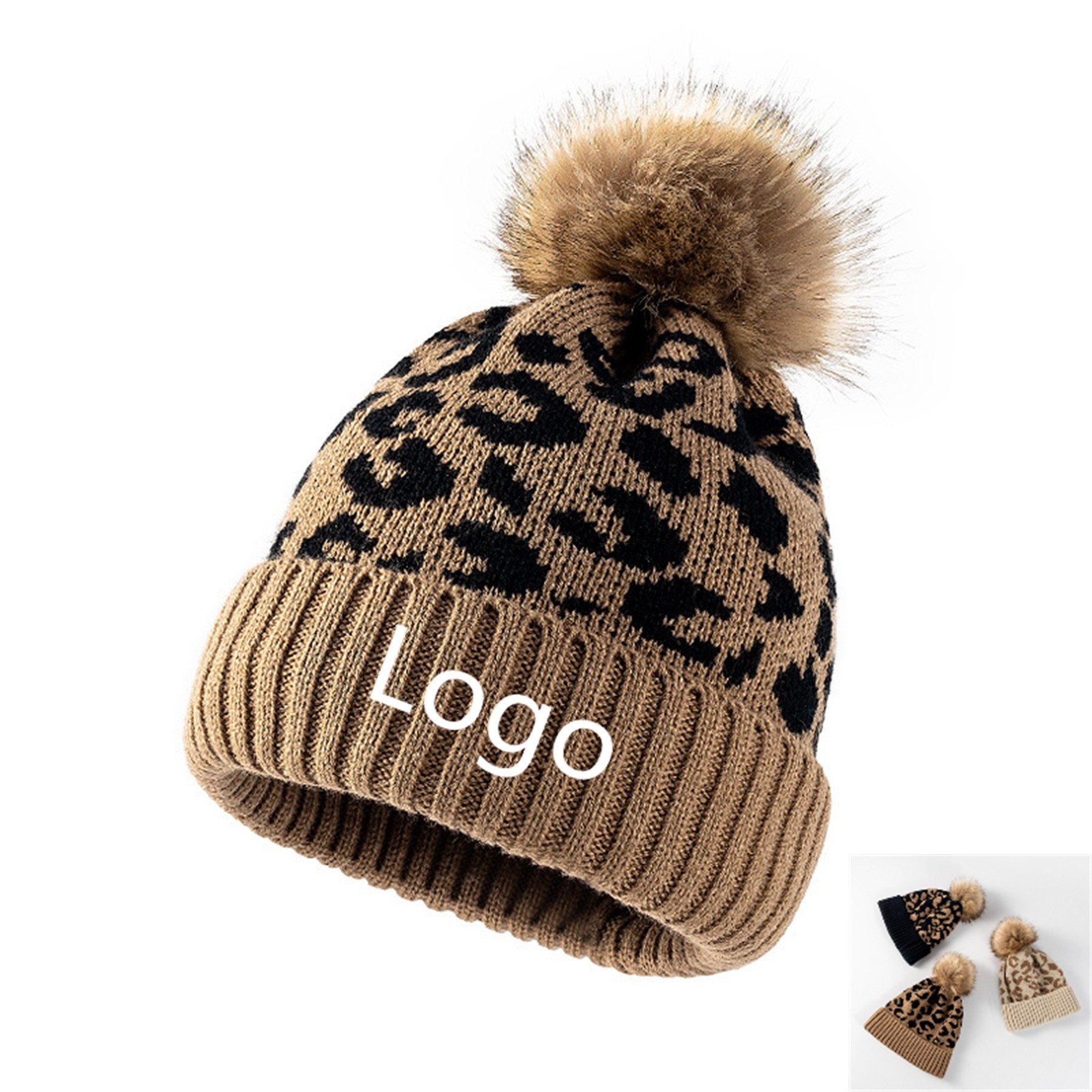 Leopard Beanie Hat With Pompom 2