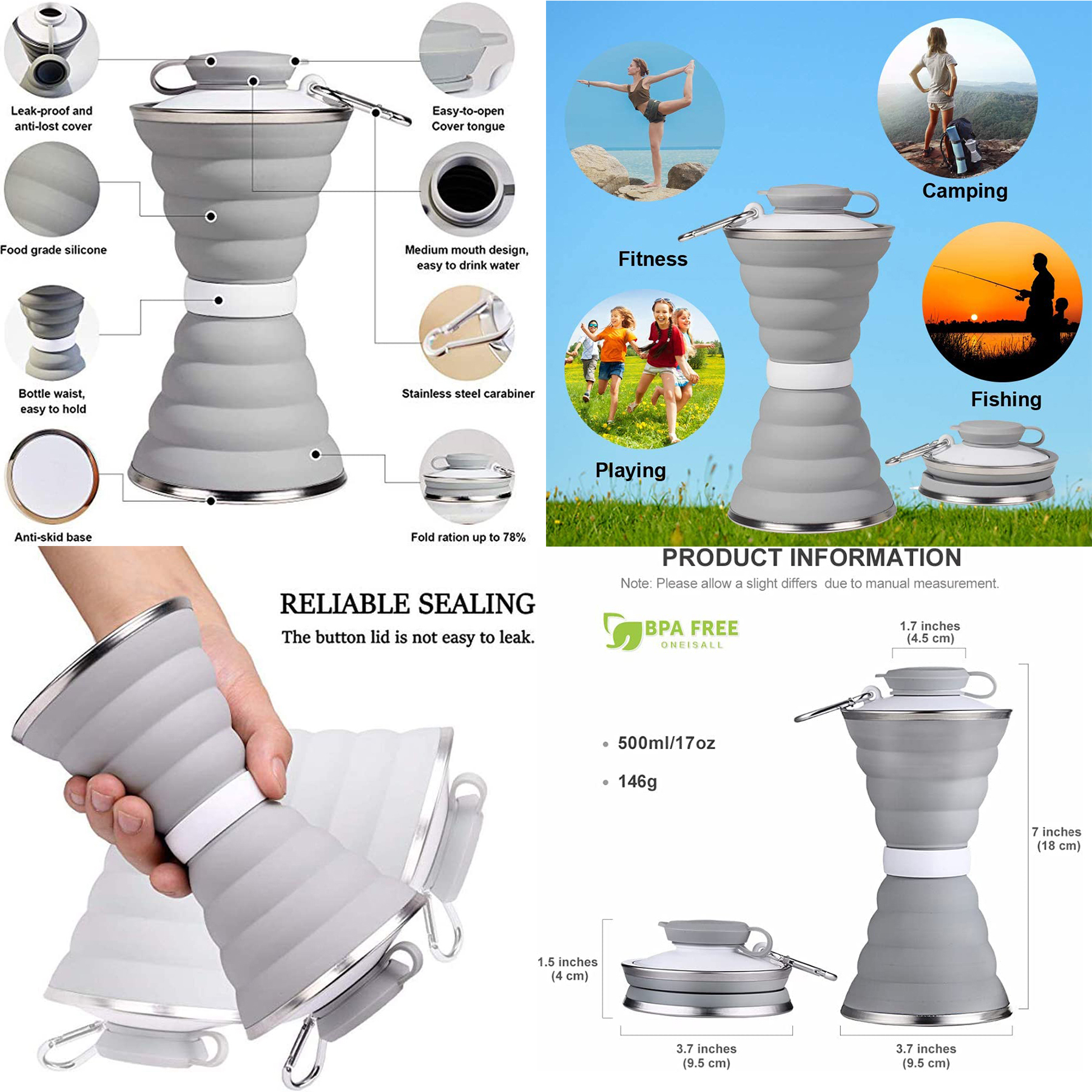Collapsible Water Bottle with Carabiner 2