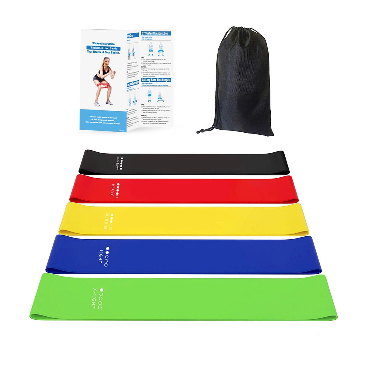 Natural Latex 5 Different  Pounds Resistance Loop Bands Set 1