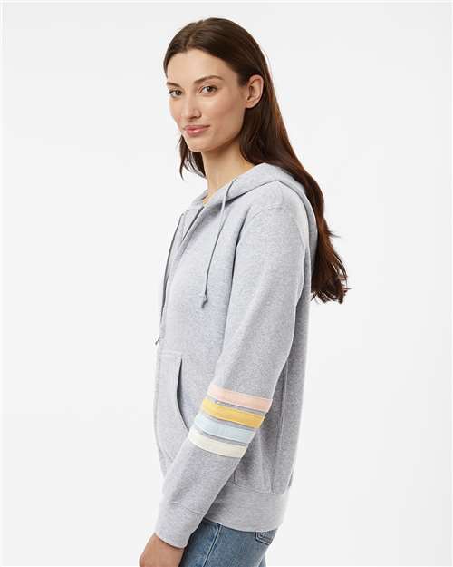Women's Striped Sleeves Full-Zip Hooded Sweatshirt - W22732 16