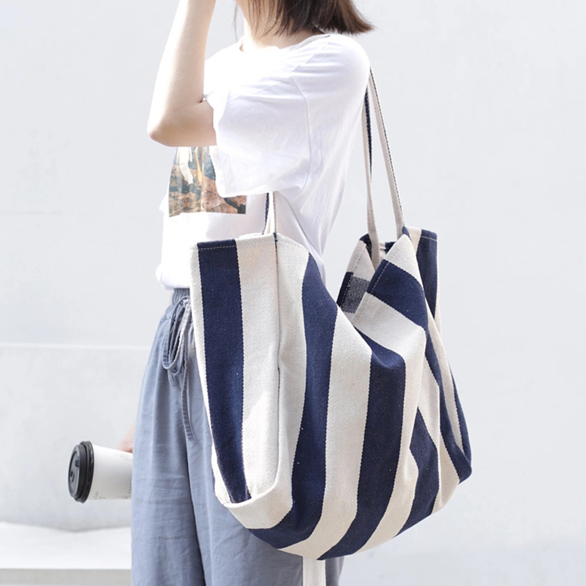 Large Striped Canvas Tote Bag 3
