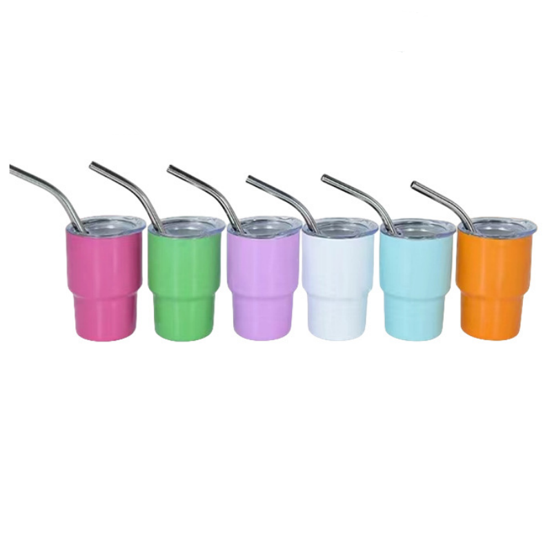 2oz Stainless Steel Tumbler Shot Glass with Lids and Straws 2
