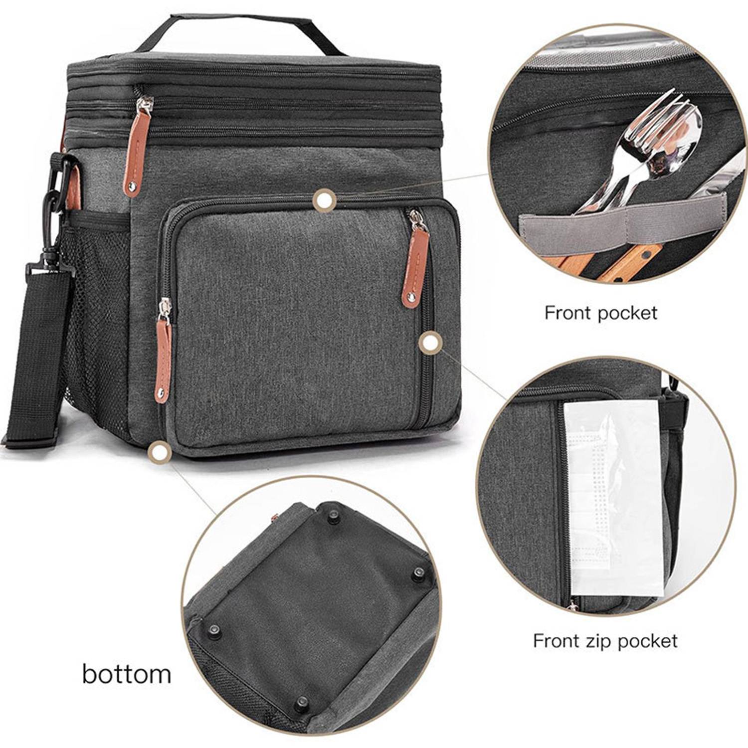 13L Oxford Insulated Lunch Cooler Bag for Picnic w/ Pockets 10