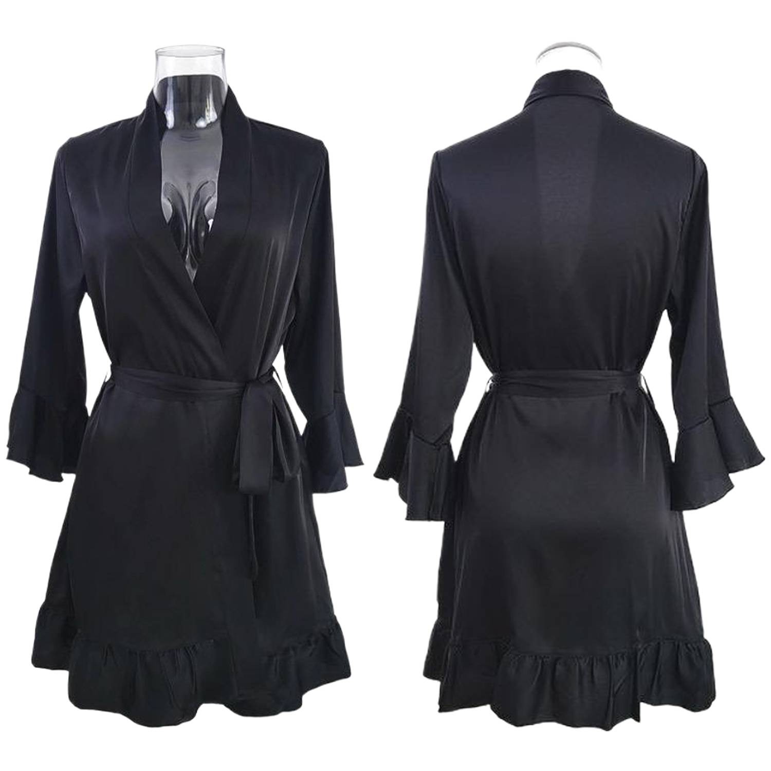 Women Polyester Flounced Hem Robe 3