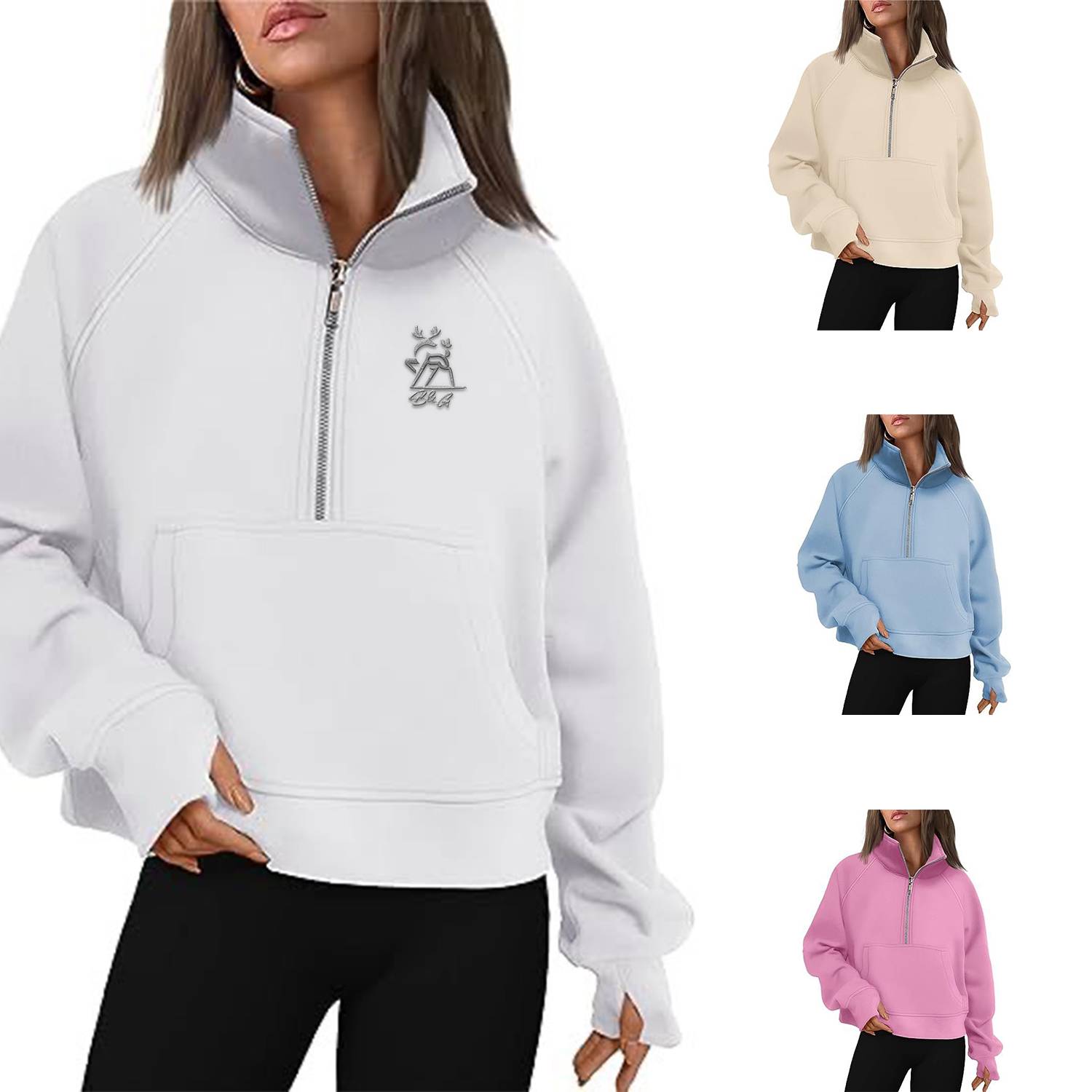 Sweatshirts Half Zip Cropped Pullover Fleece Quarter Zipper, custom hoodie or sweatshirt with logo imprint 2