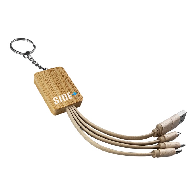 Square Bamboo Charging Cable Key Ring 3
