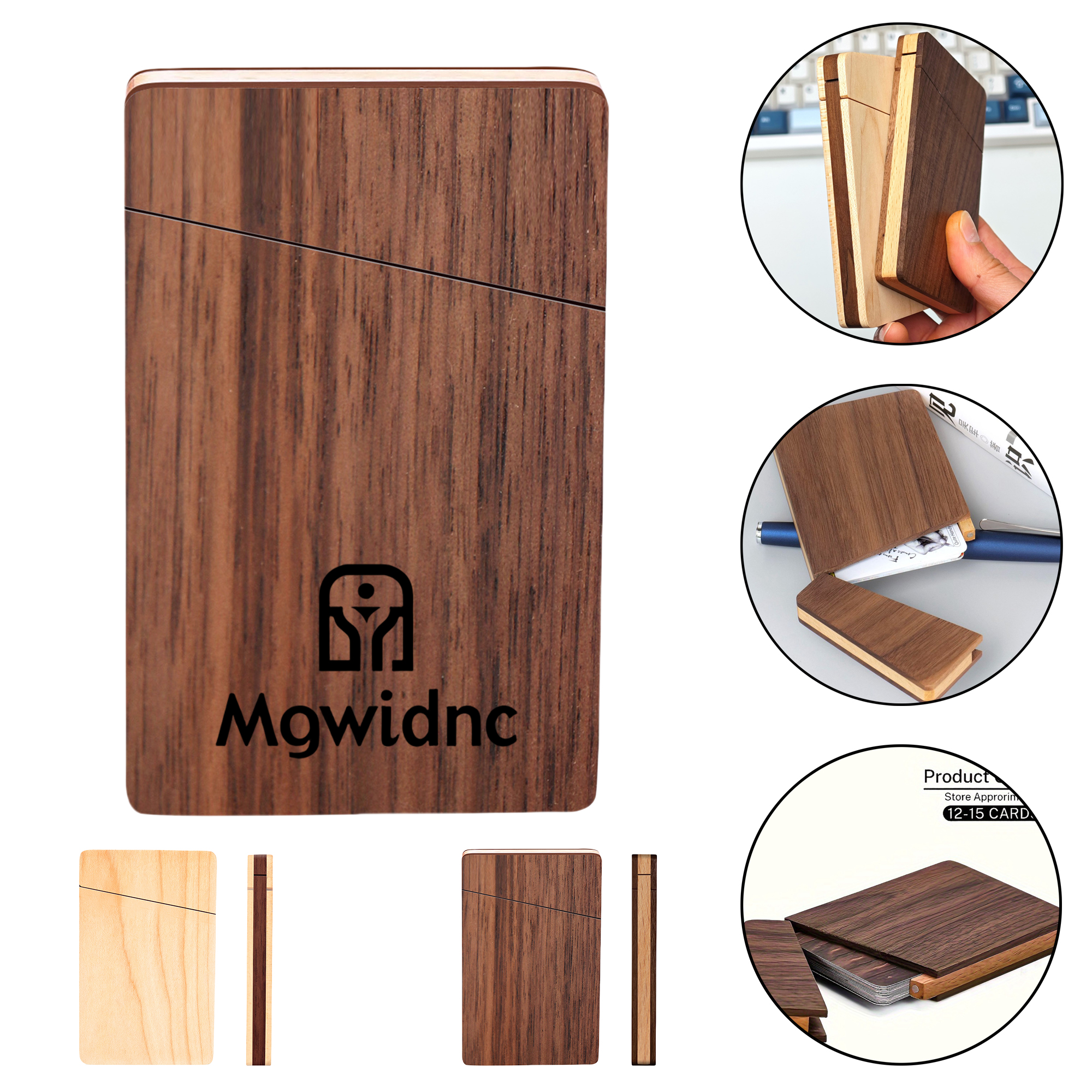 Walnut Business Card Holder Portable Wooden Card Case Compact 1