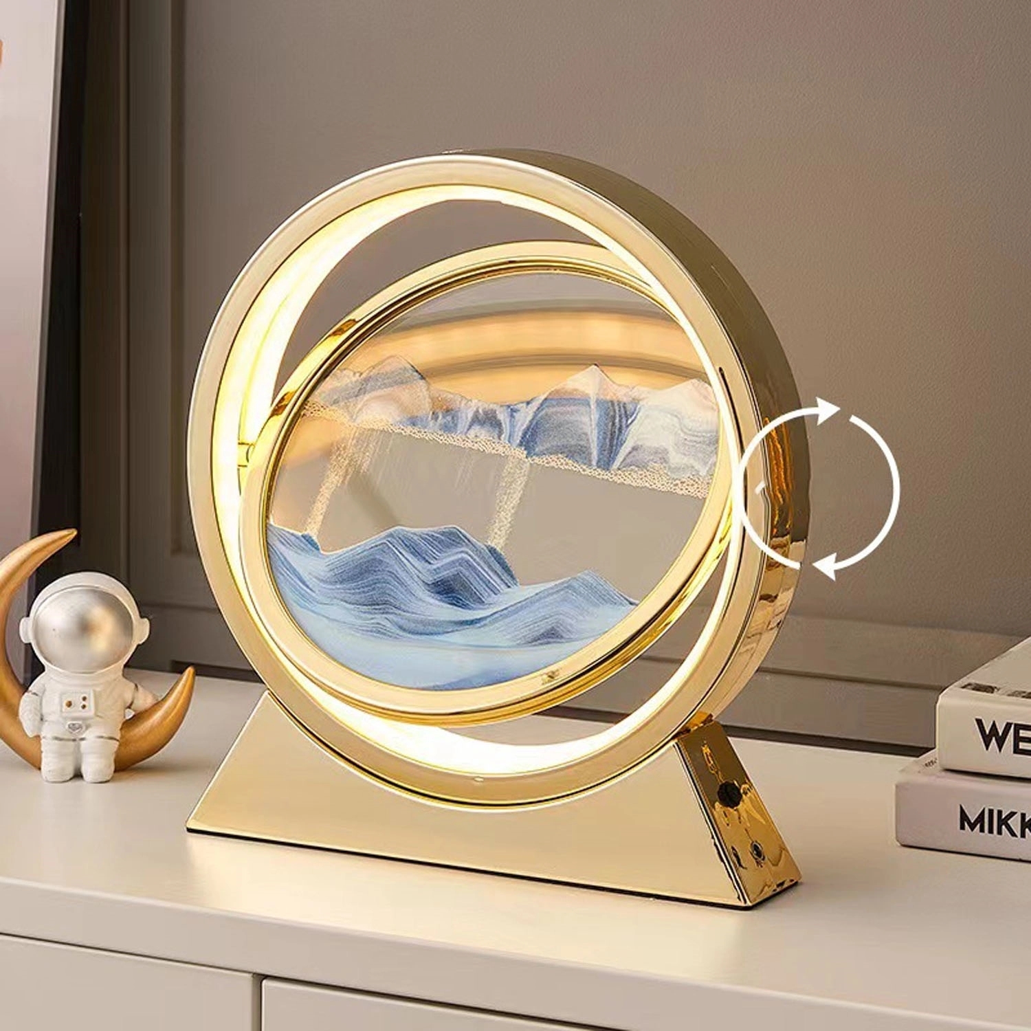 3D Moving Sandscapes With Led Light Rotating Table Lamp 3