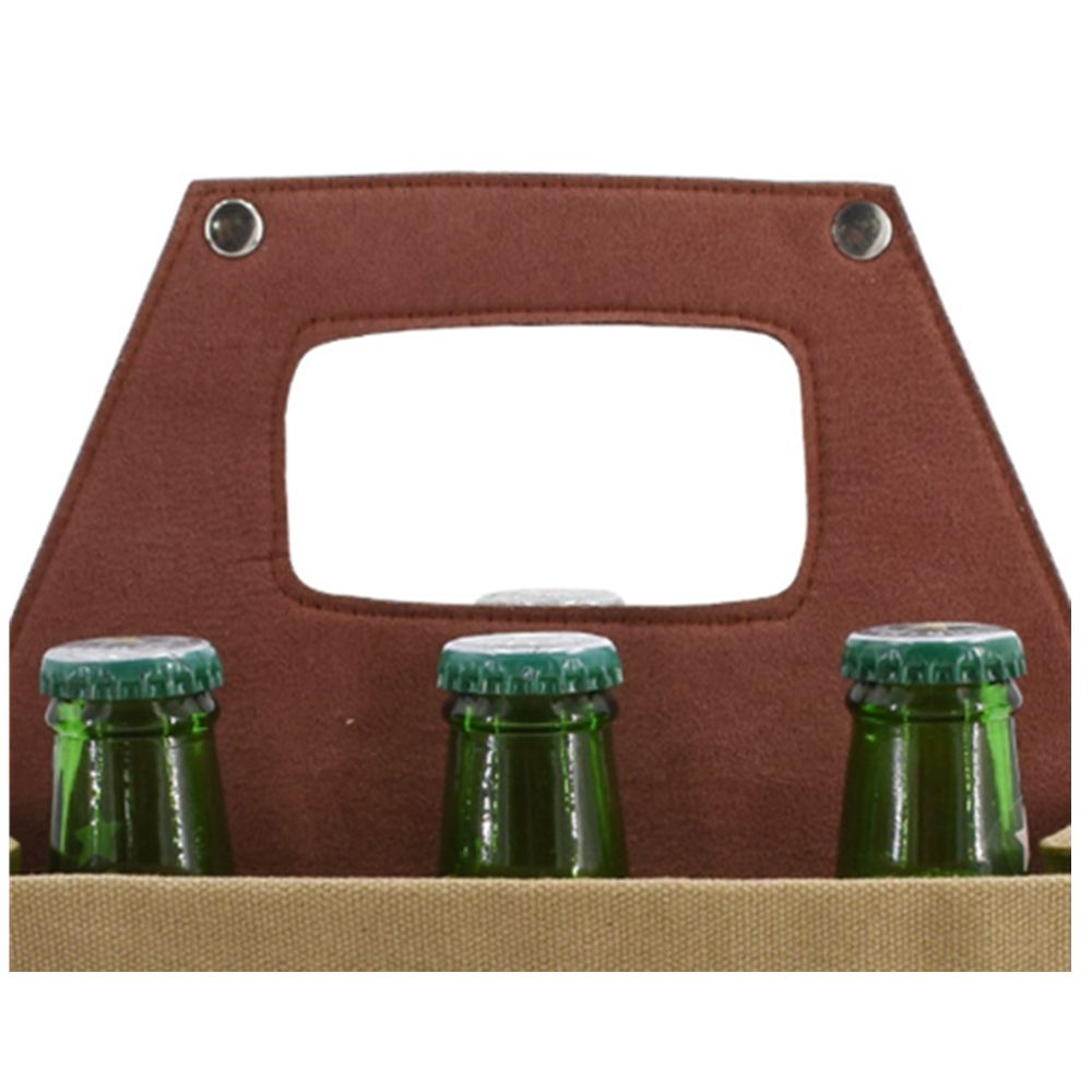 6 Pack Canvas Bottle Cooler w/Leather Handle 1
