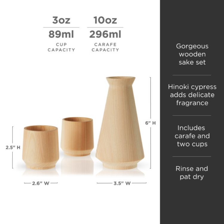 Viski® 3-Piece Hinoki Cypress Sake Set 8