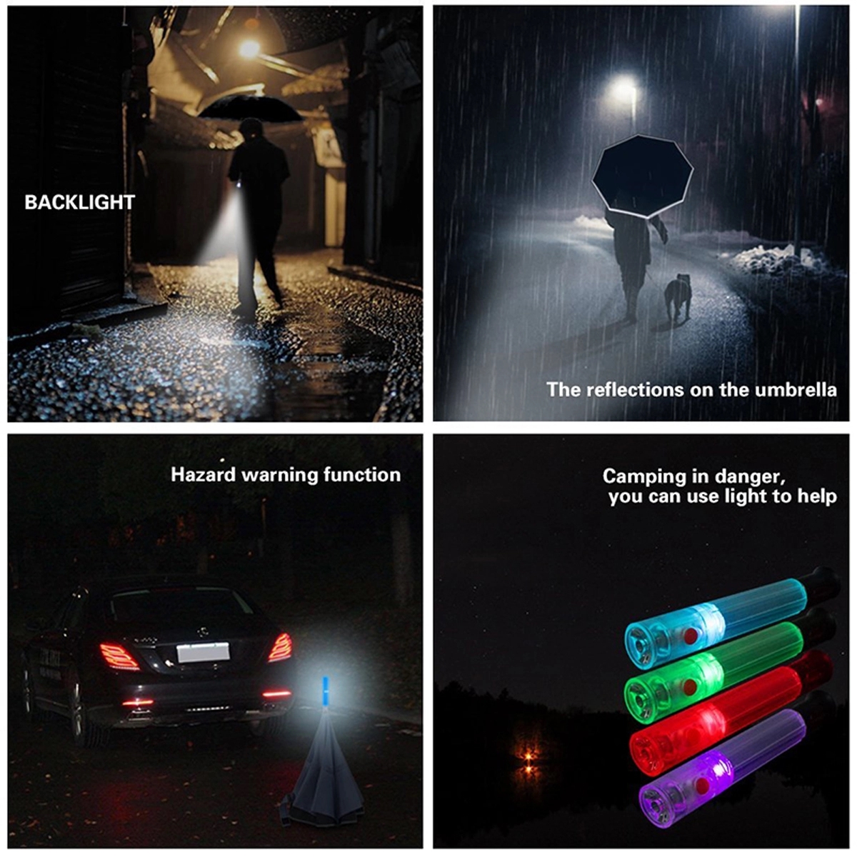 LED Light Straight Handle Double Reverse Umbrella 3