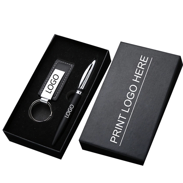 Metal pen with leather keychain gifts kit 3