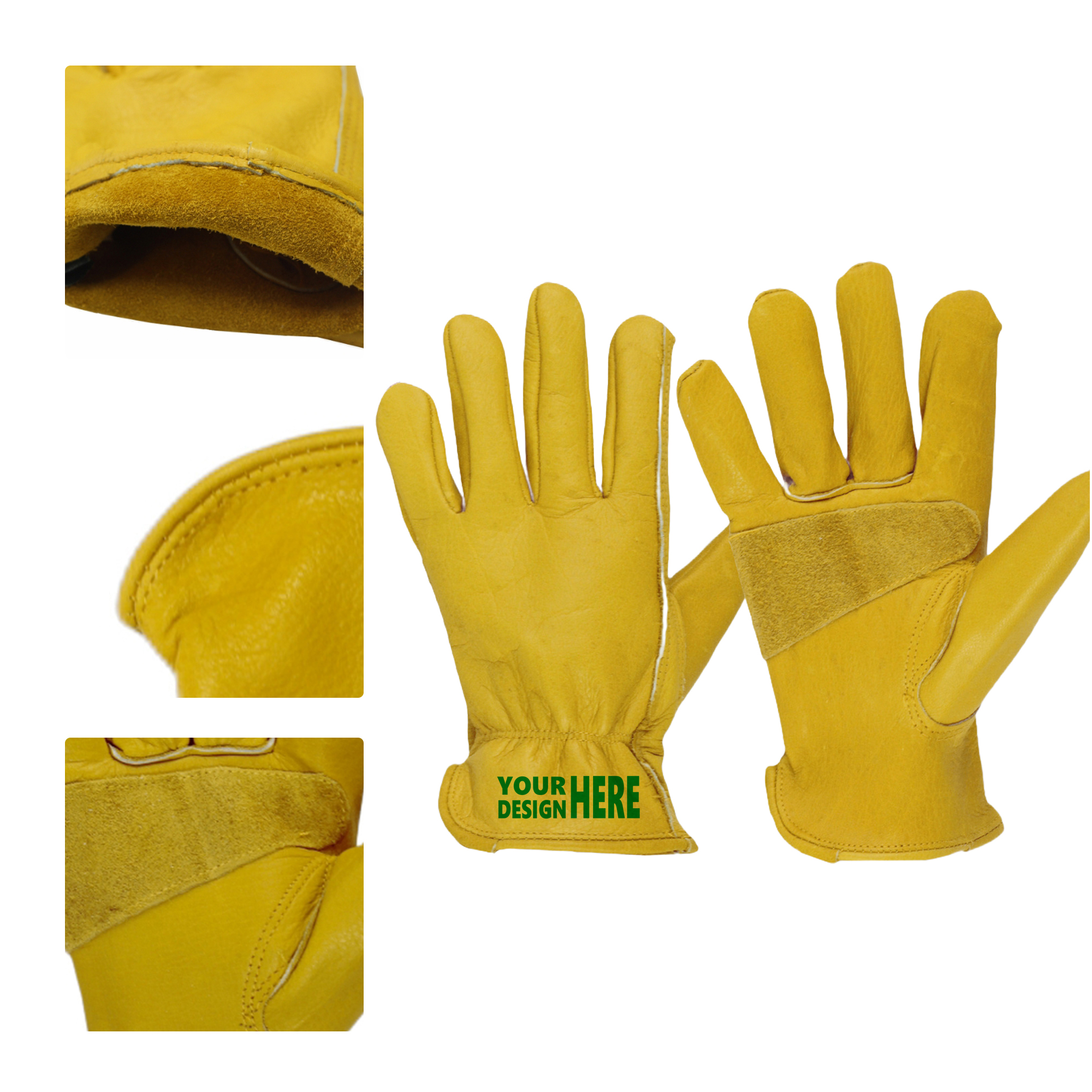 Yellow Cowhide Leather Palm Gloves 4