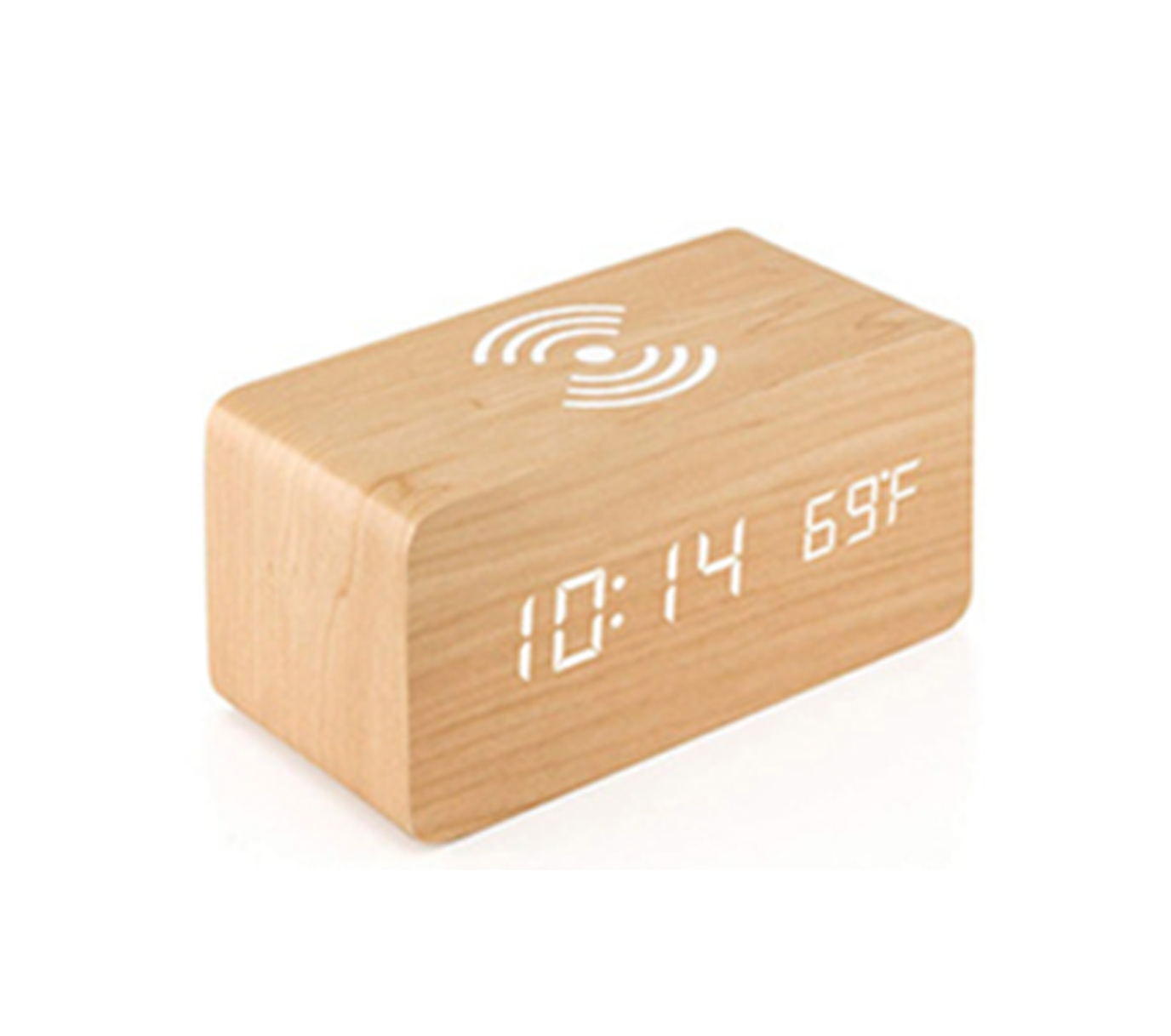 Wooden LED Alarm Clock with Wireless Charger 3