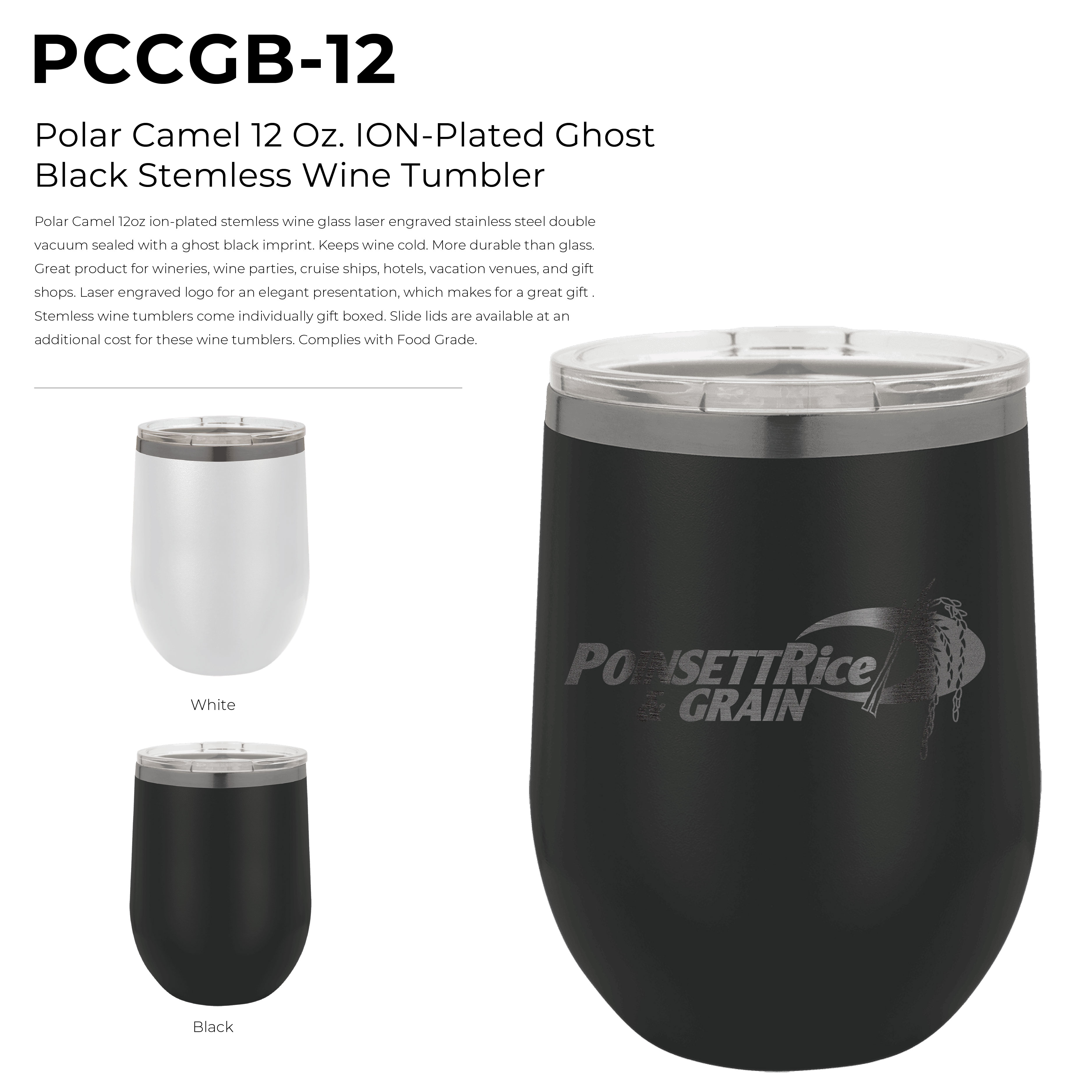 Polar Camel 12 Oz. ION-Plated Ghost Black Stemless Wine Tumbler 14