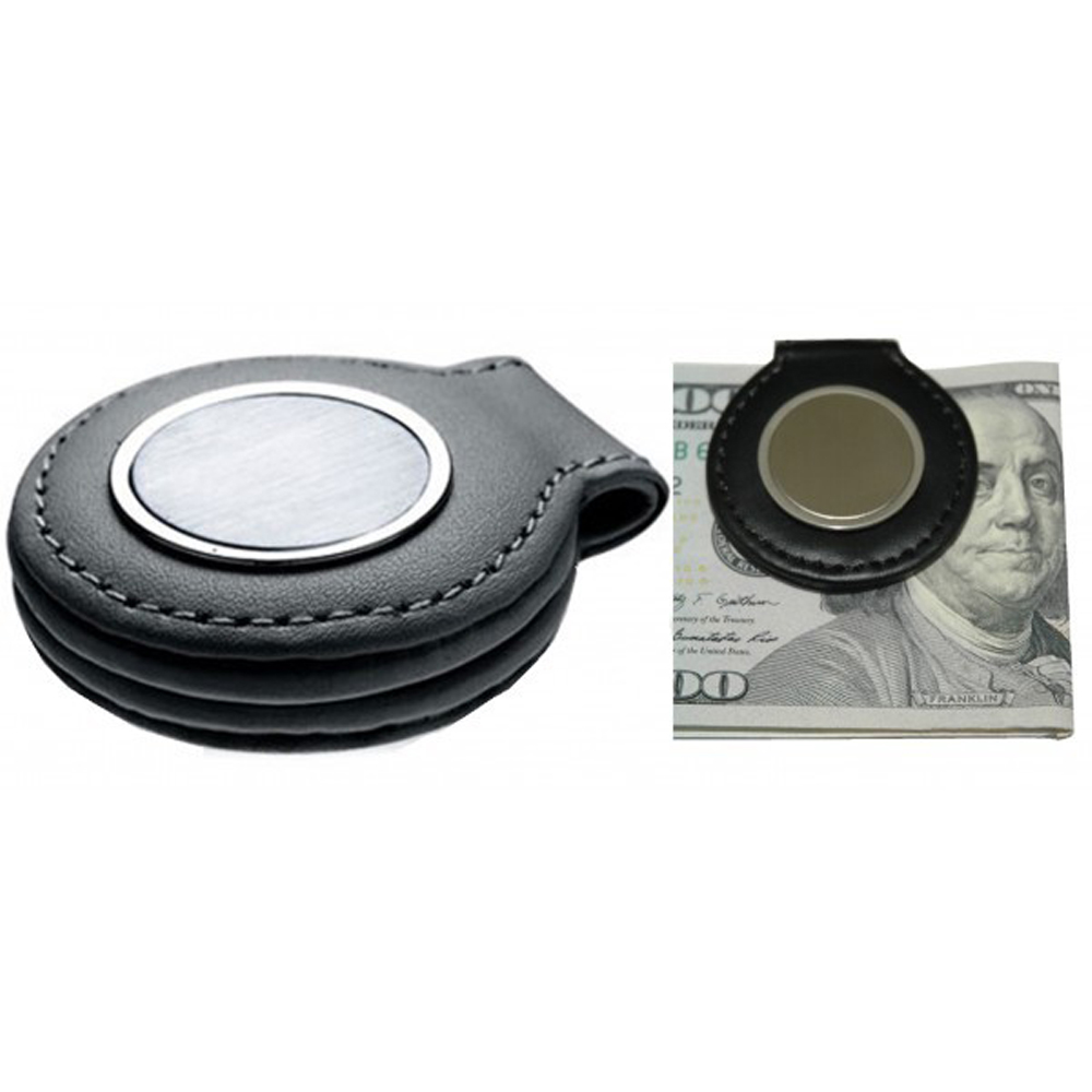 Magnetic Leather Money Clip & Card w / Round Plate. 2