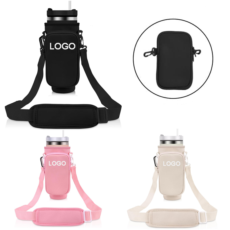 Water Bottle Carrier Bag W/ Adjustable Strap & Detachable Small Wallet 2
