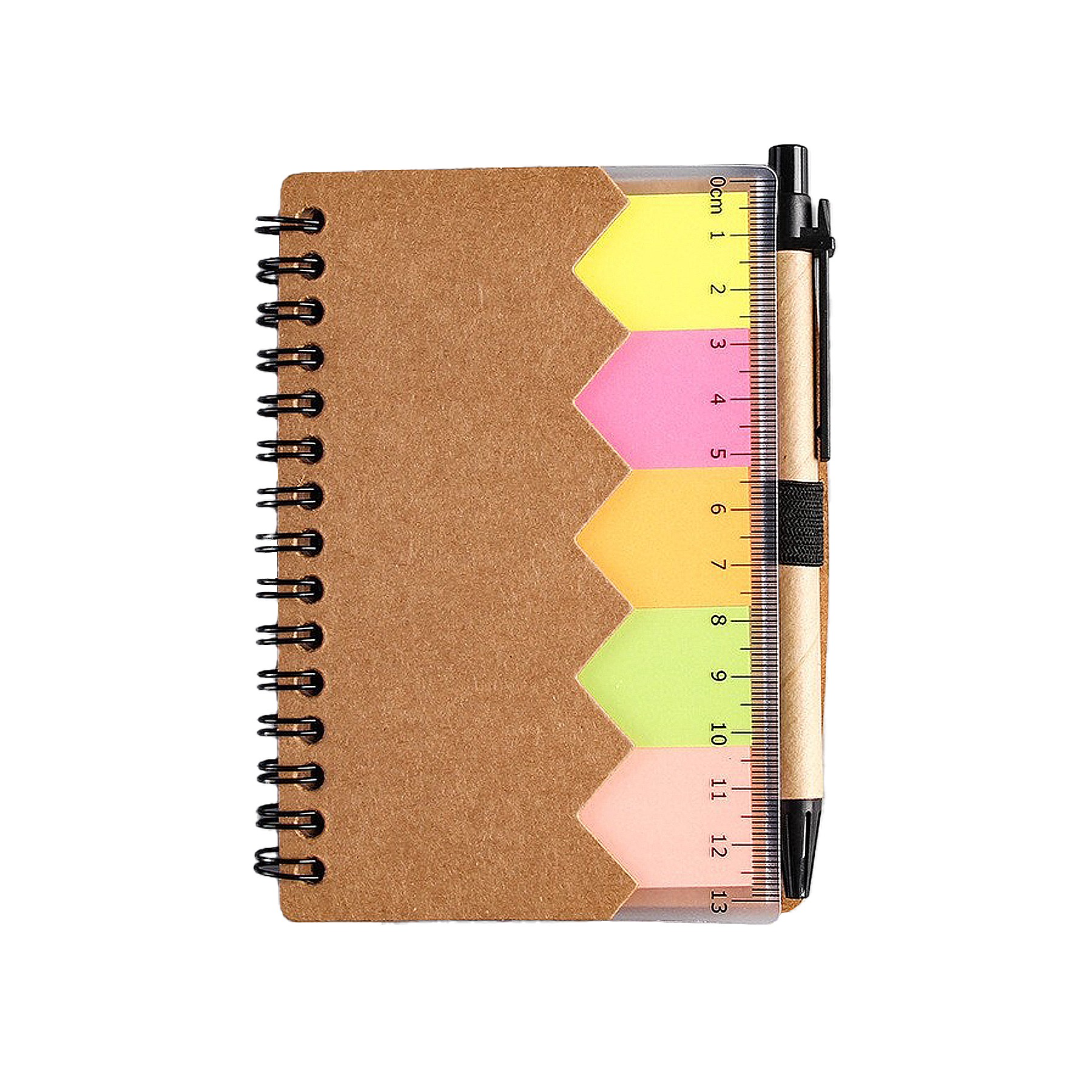 Moq100 Spiral Kraft Cover Notebook With Pen/Sticky Note/Calipers 7