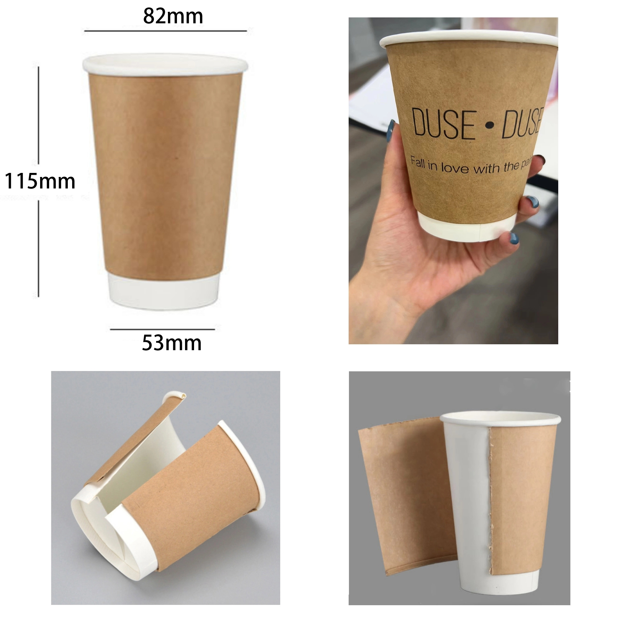 12 oz Double Walled Sleeve Kraft Paper Coffee Cup 4