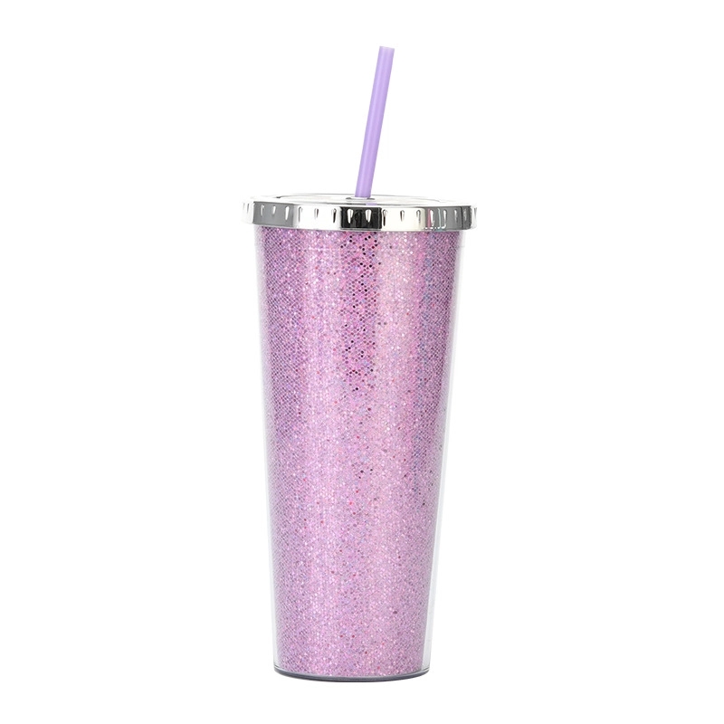 Custom Transparent  AS Plastic Sequin Straw Tumbler 8