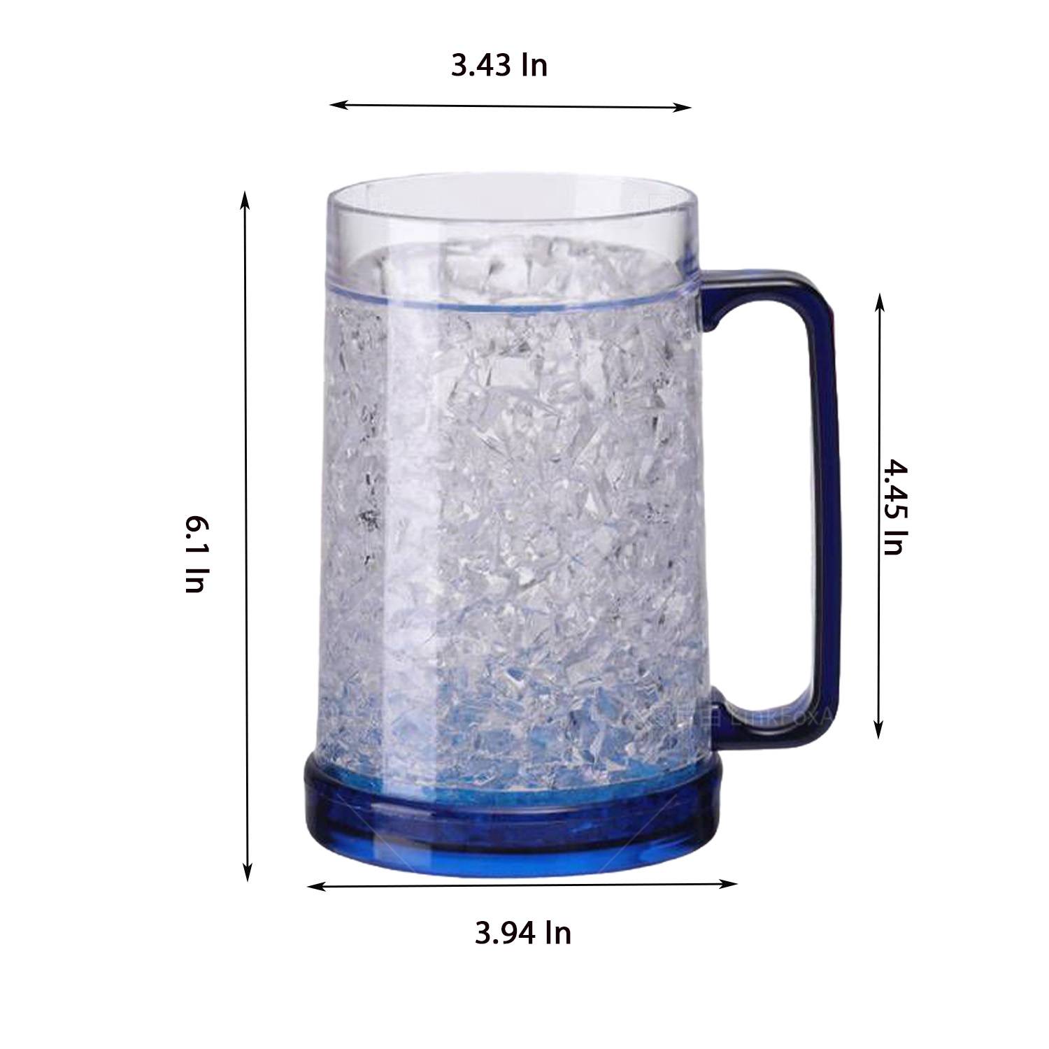 16 oz Plastic Double Wall Freezer Frosted Beer Mugs 13