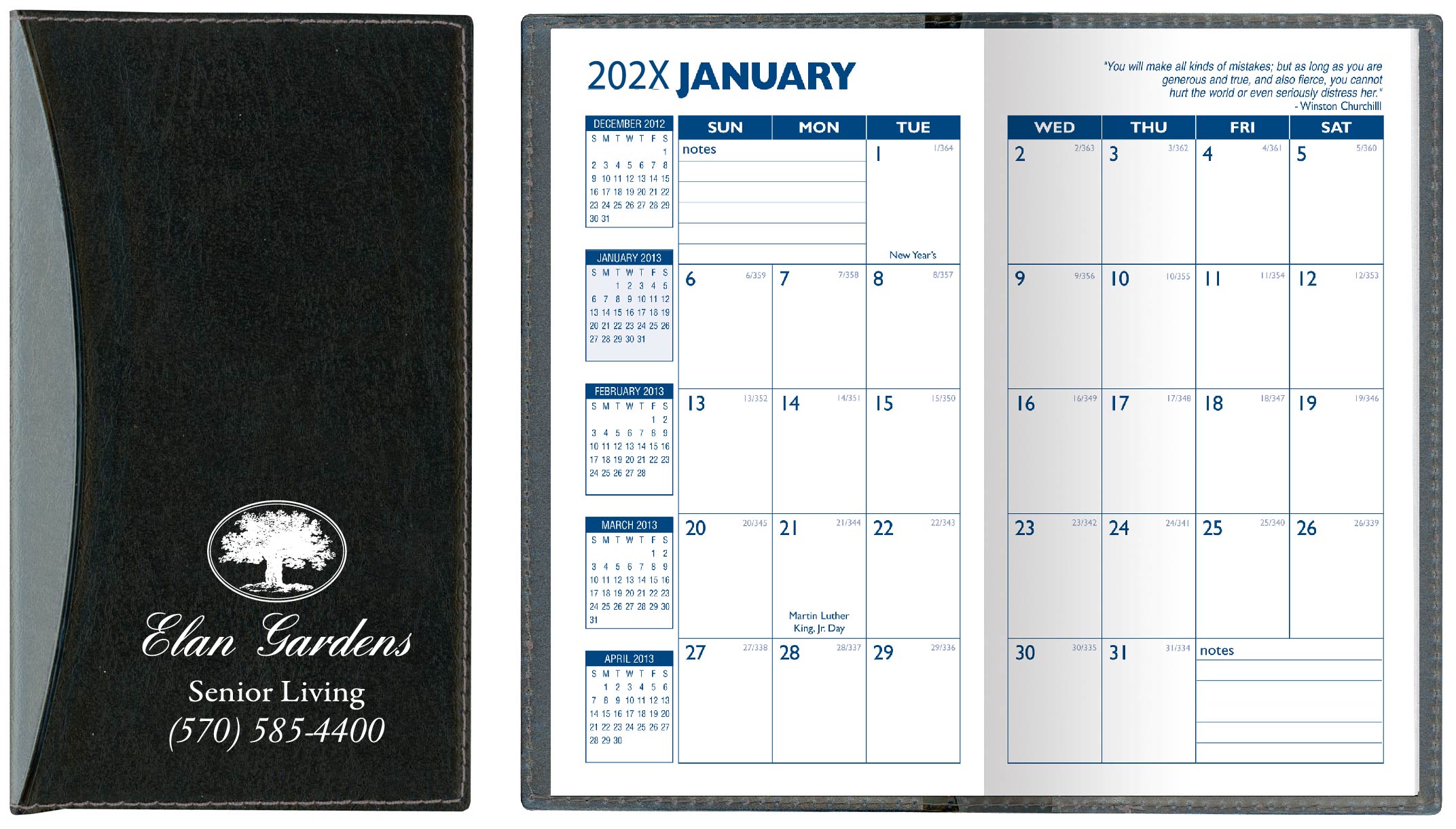 Soft Cover 2 Tone Vinyl Geneva Series Monthly Planner / 1 Color Insert 2