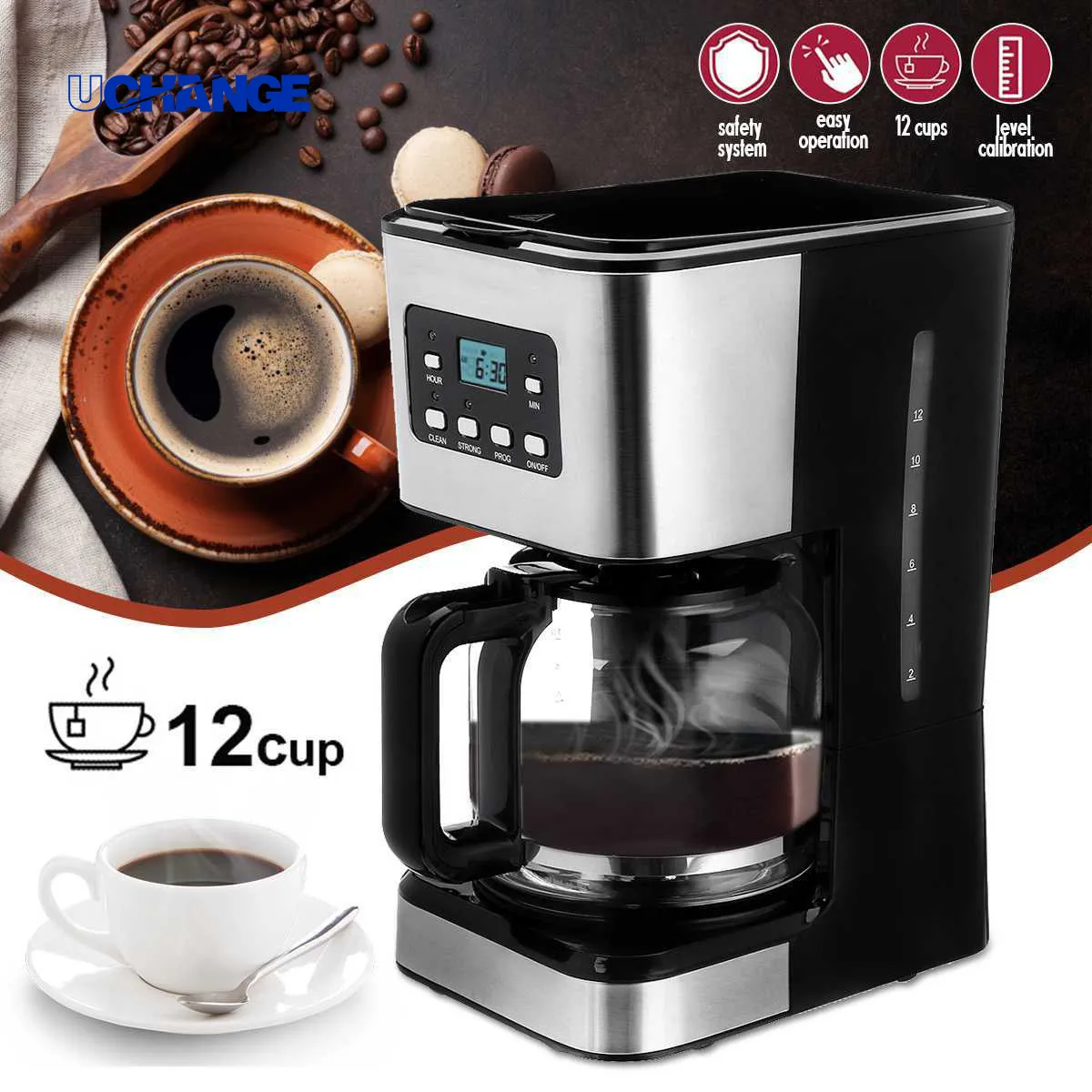 12-Cup Programmable Drip Coffee Maker With Glass Carafe 2