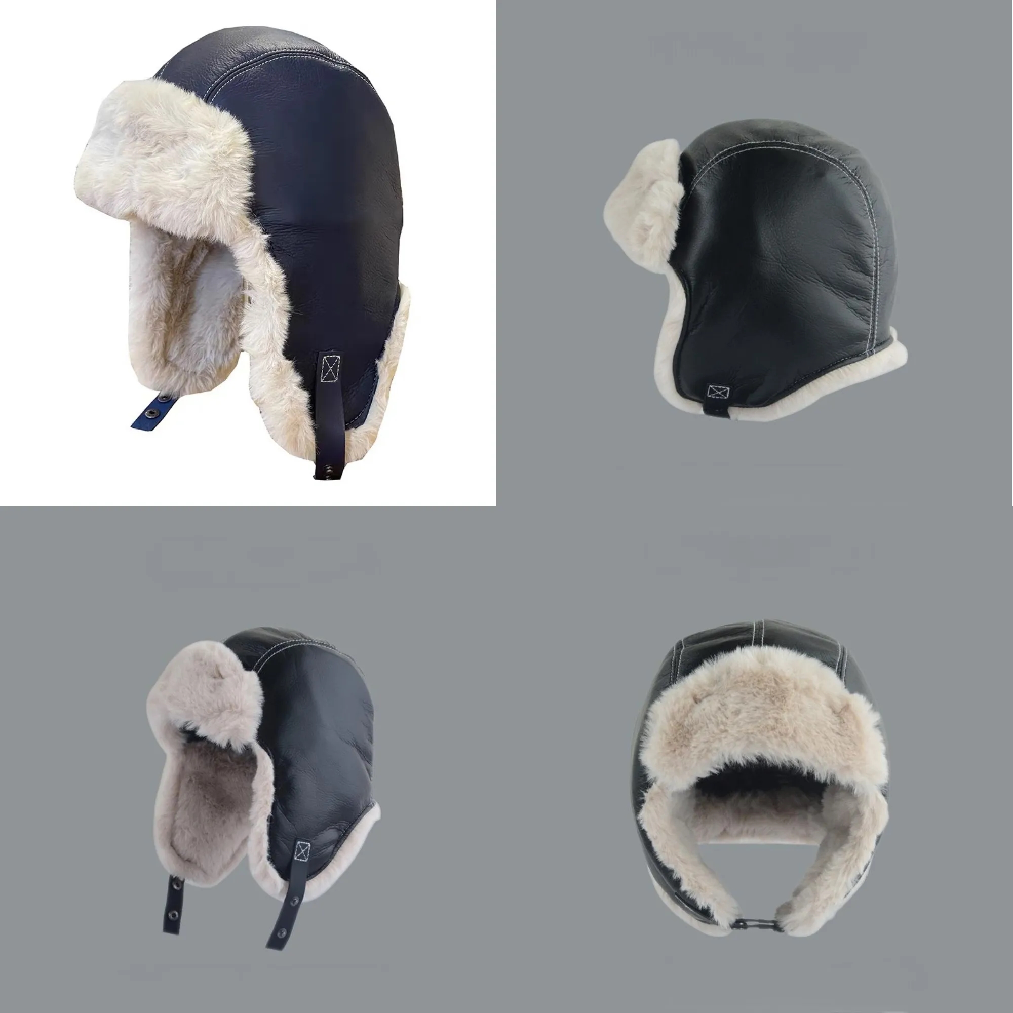 PU Leather Winter Trapper Hat Windproof Ear Flap Cap 4