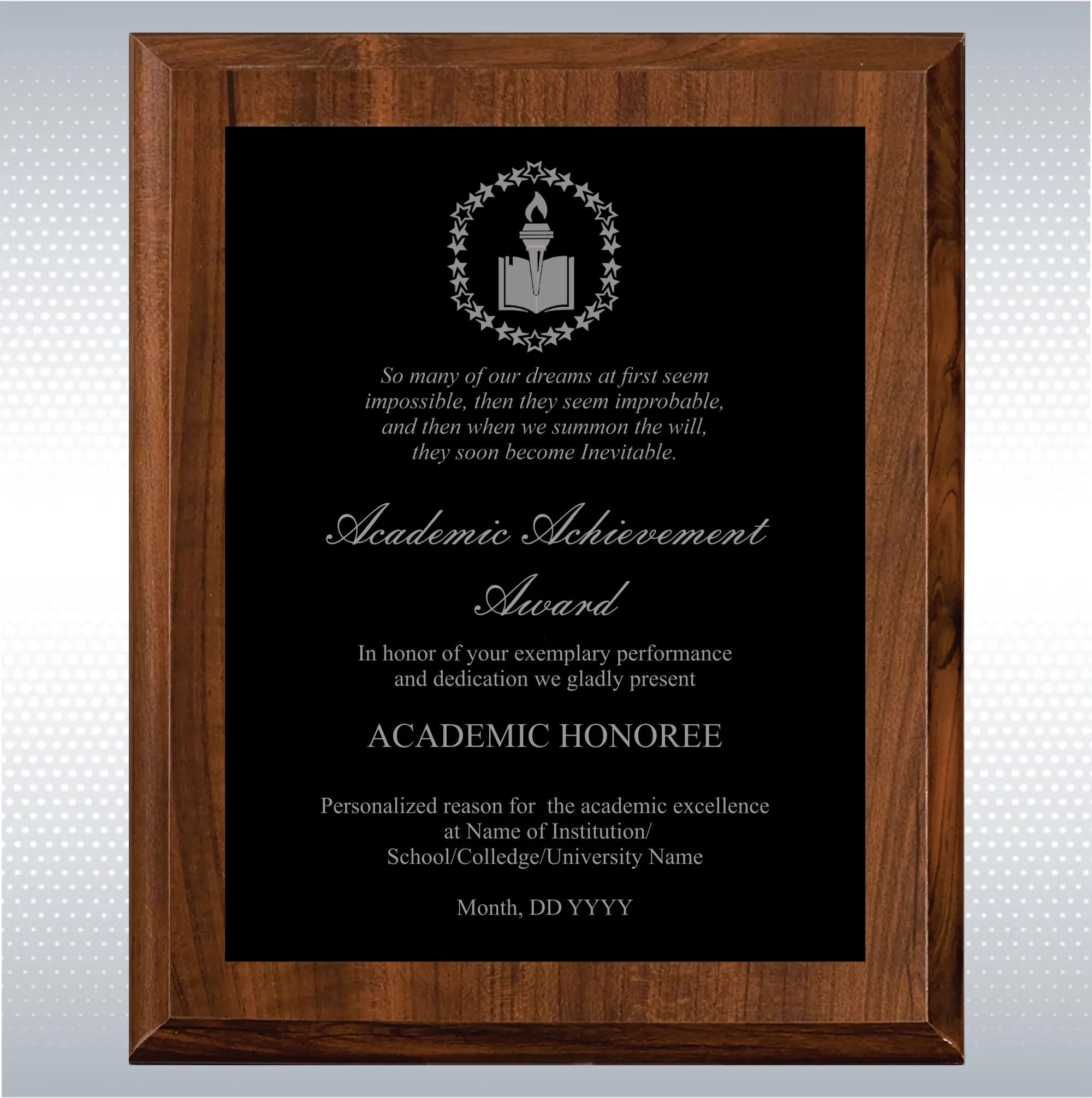 Cherry Finish Academic Achievement Plaque Gift Award 10