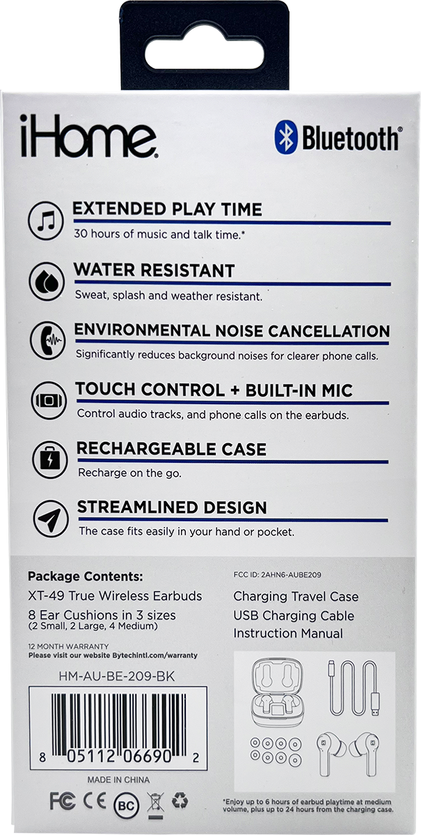 iHome® XT-49 True Wireless Earbuds & Charger Case 2