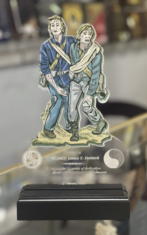 Custom Cut acrylic with color in wood base 9