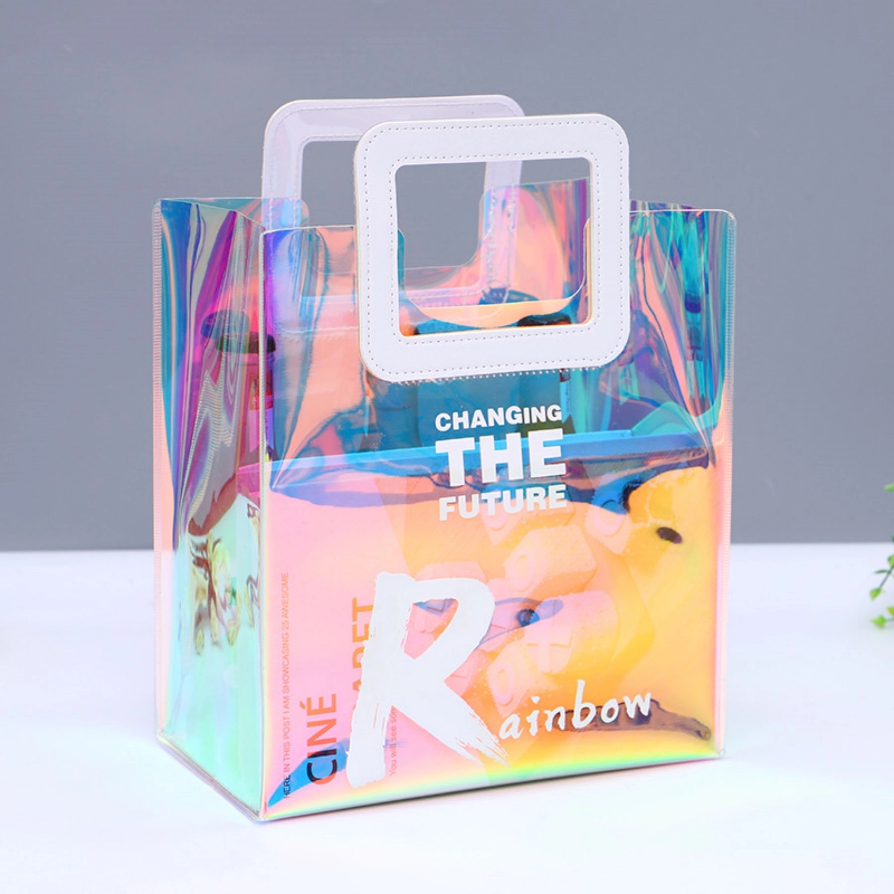 Clear Iridescent Bag Holographic Pvc With Leather Handle 5