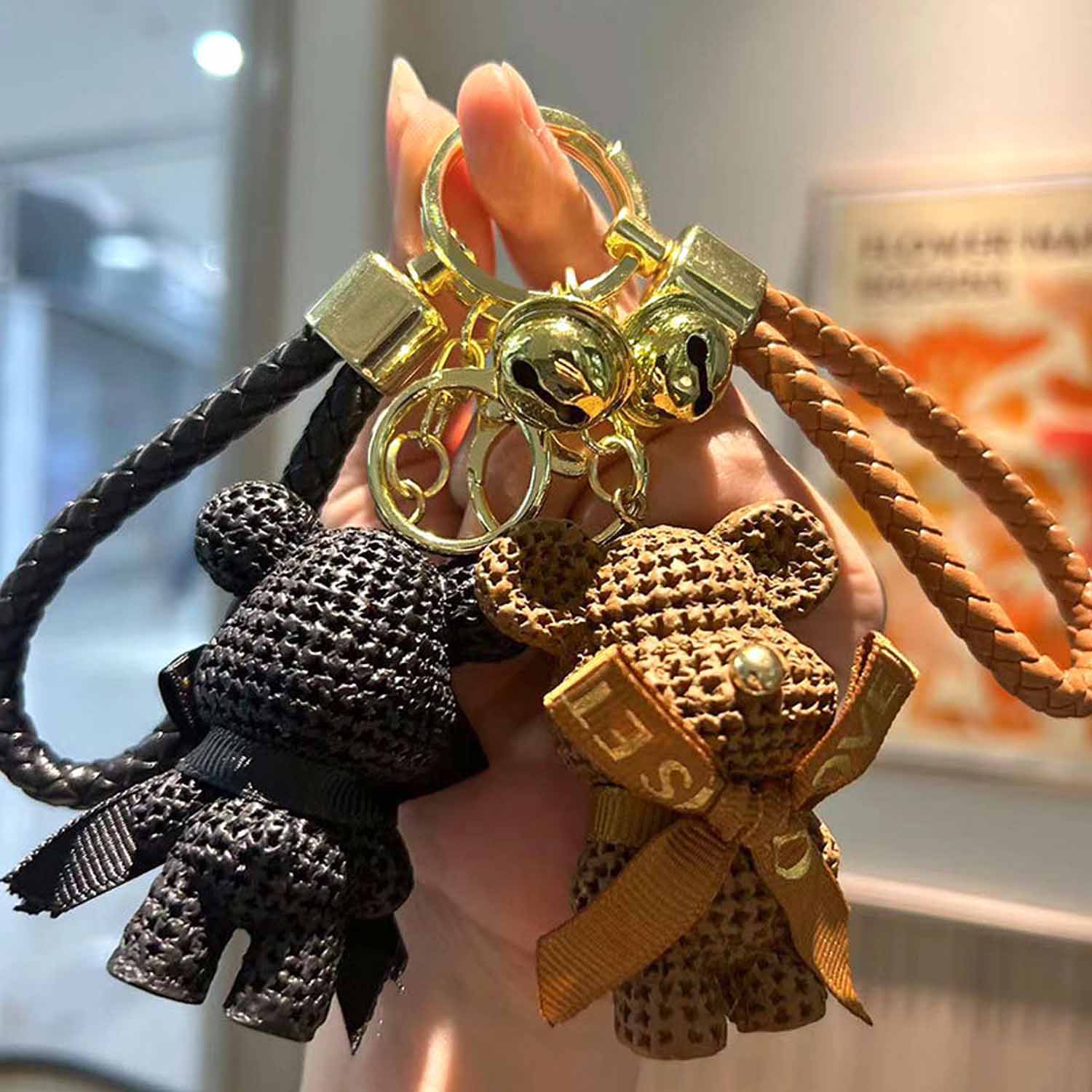 Cartoon resin woolen bear doll car keychain 4