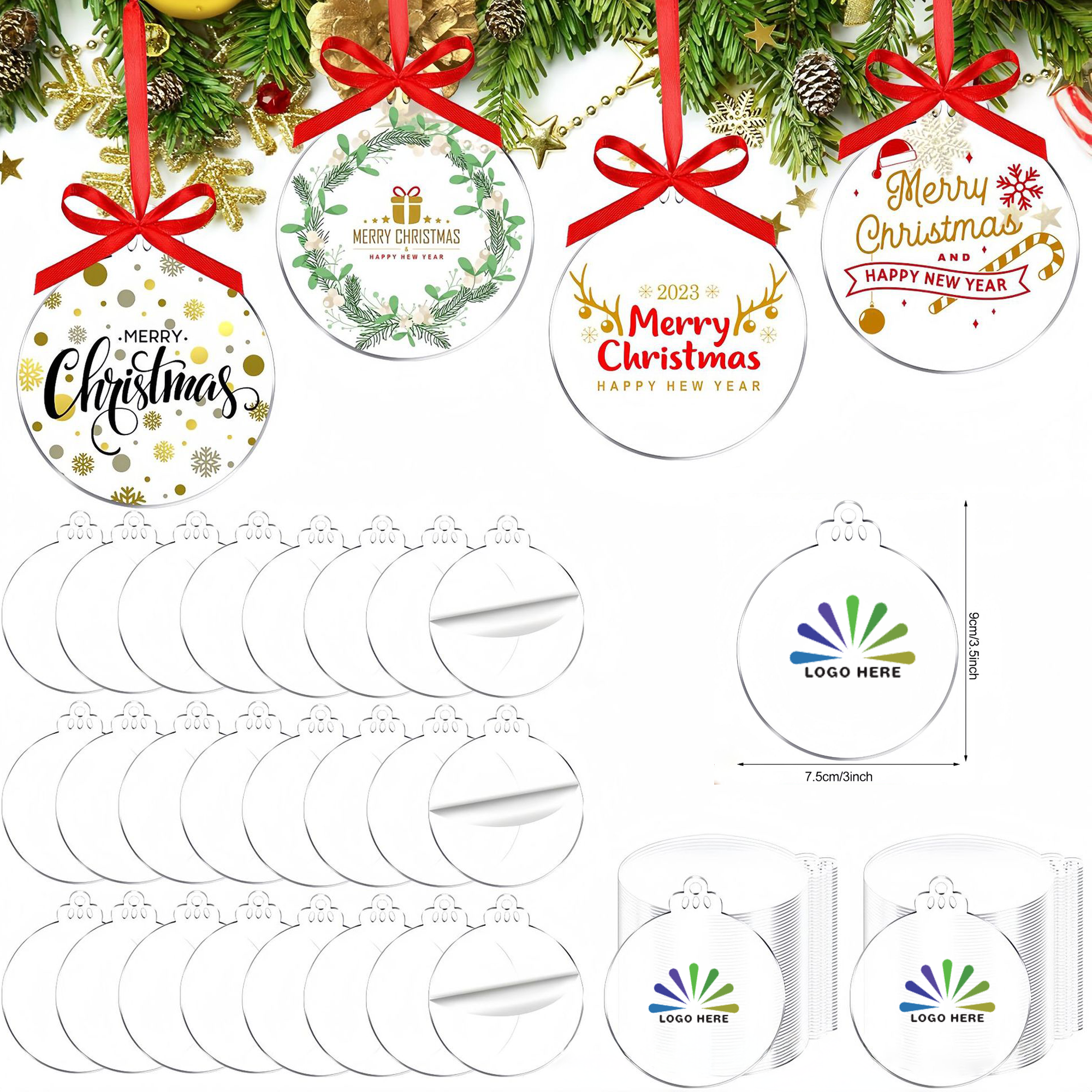 Custom Clear Acrylic Hanging Disc Ornament With Ribbon 2