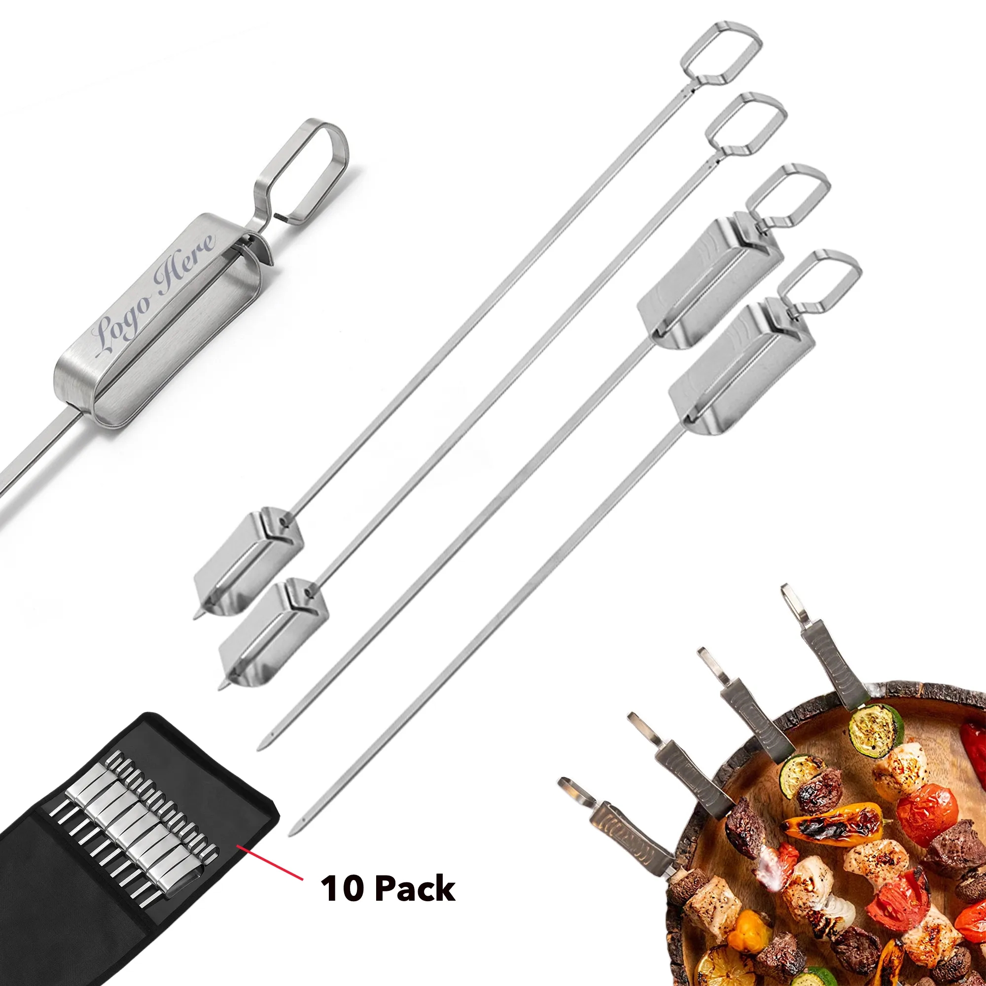 BBQ Long Flat Skewers With Push Bar 5
