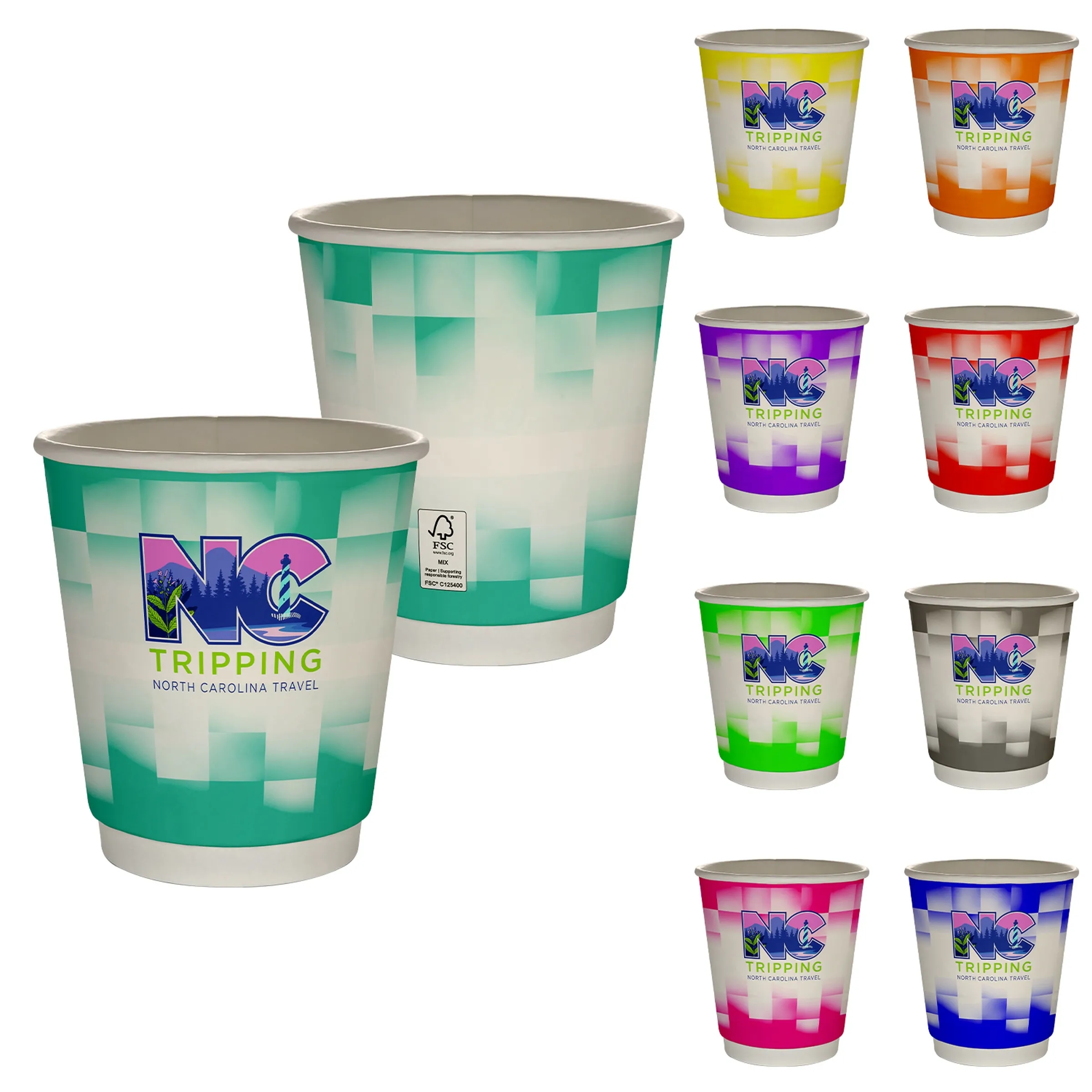 10 oz Full Color Shaded Checkers Insulated Paper Cup