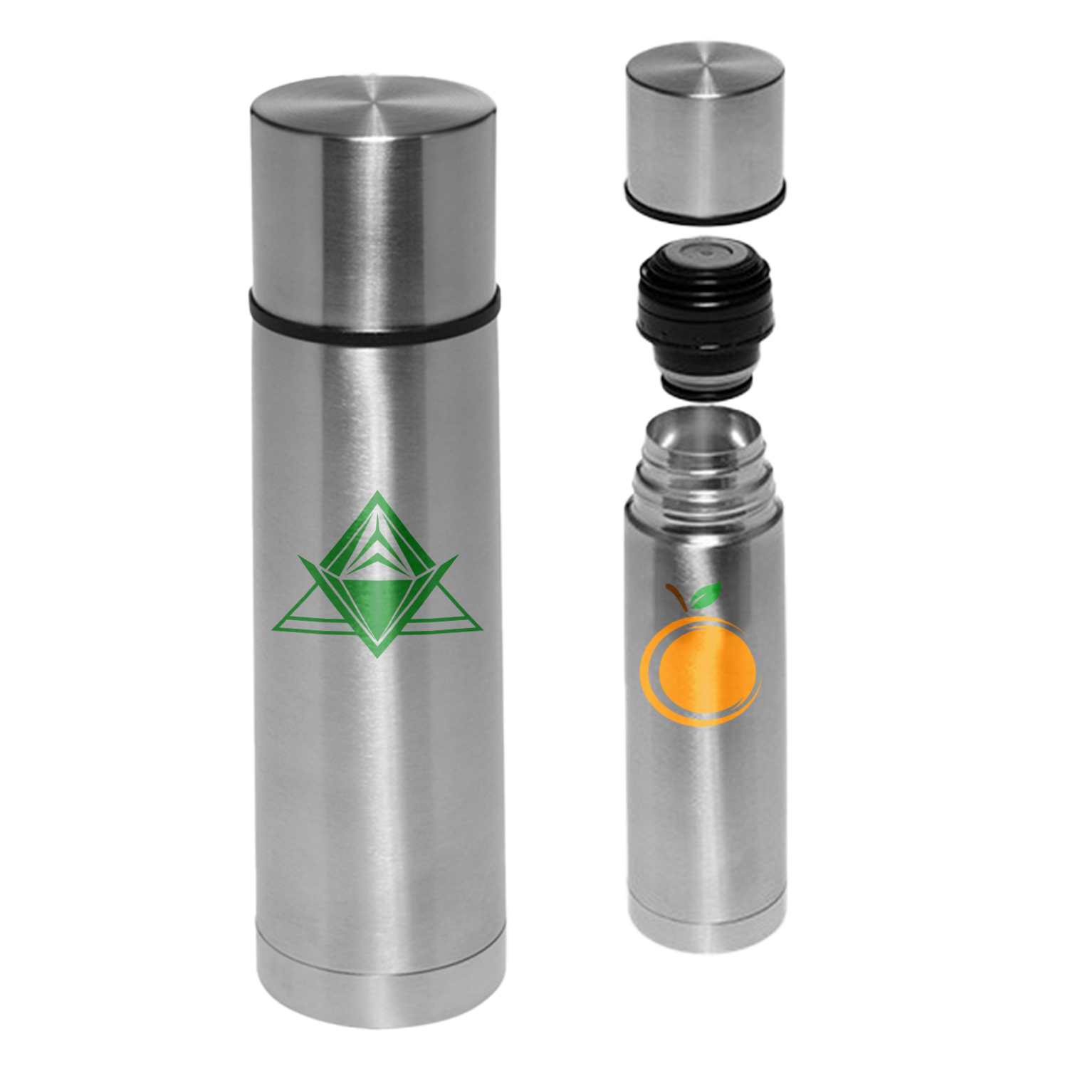 Cylindrical Insulated Vacuum Thermal Flasks Silver 18 oz. 2