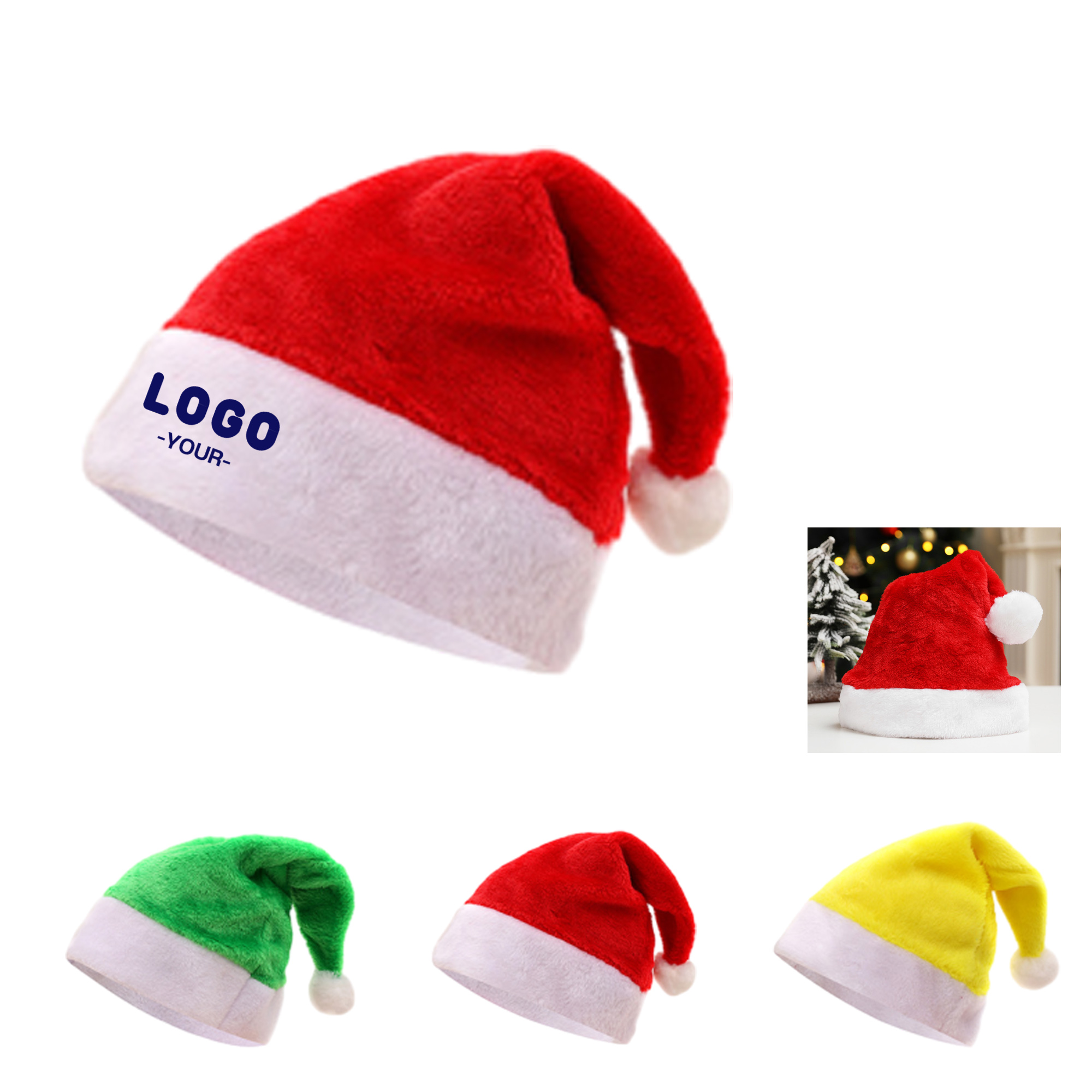 Short Plush Trim Christmas Santa Hats 1