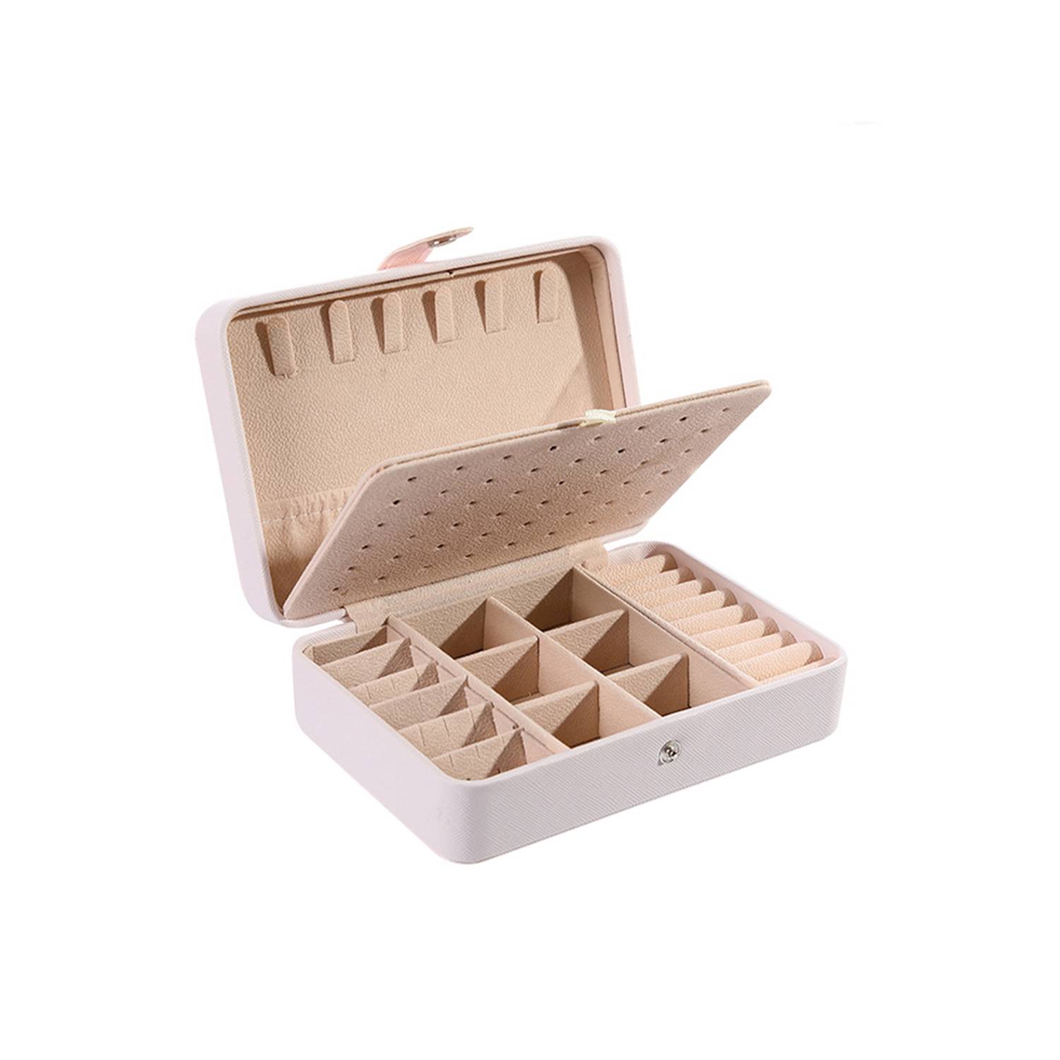 PU Leather Portable Dual-Layer Jewelry Box w/ Snap 3