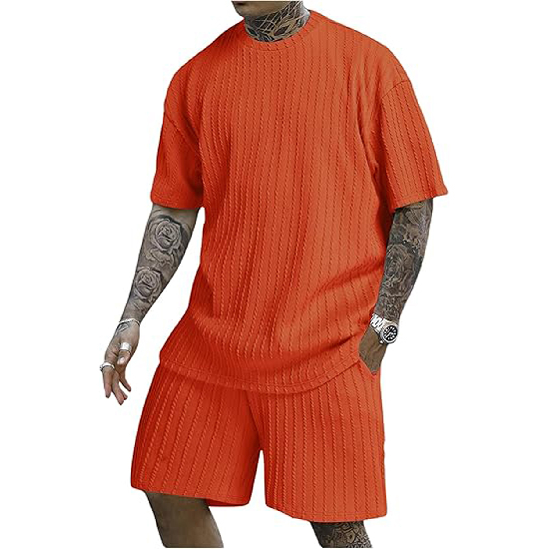 Men's Short Sleeve Crew Neck T Shirt Shorts Set 6