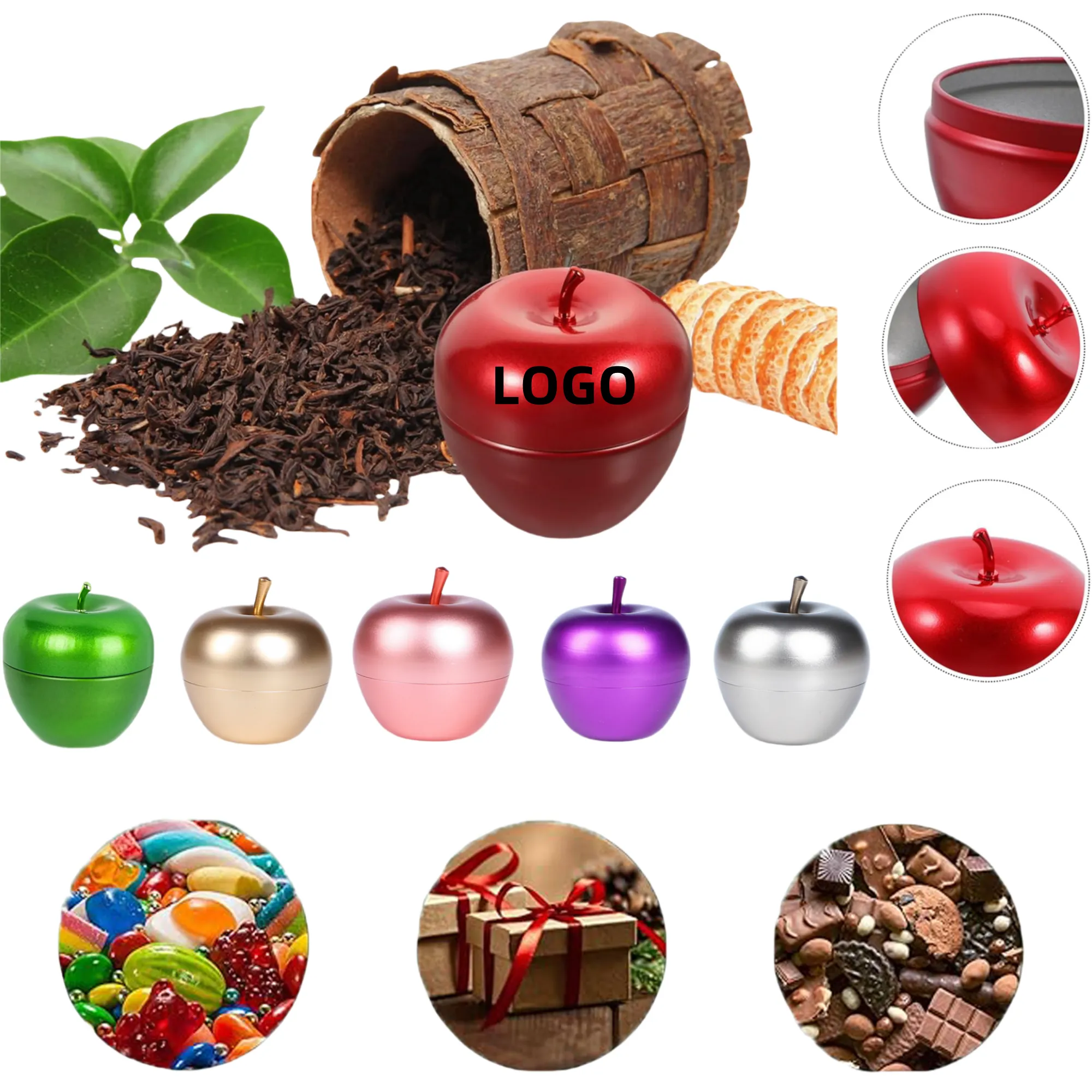 Metal Canister Apple Shaped Tinplate Candy Box Coffee Tin 1