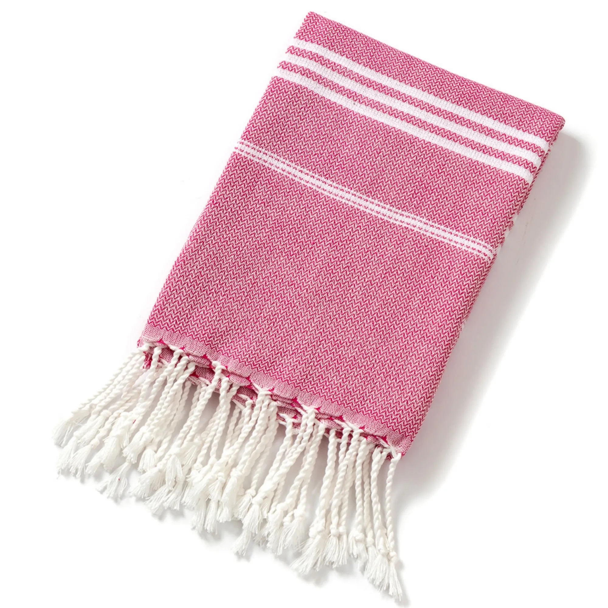 Oversized Poly-Cotton Fringed Jacquard Striped Bath Towel 13